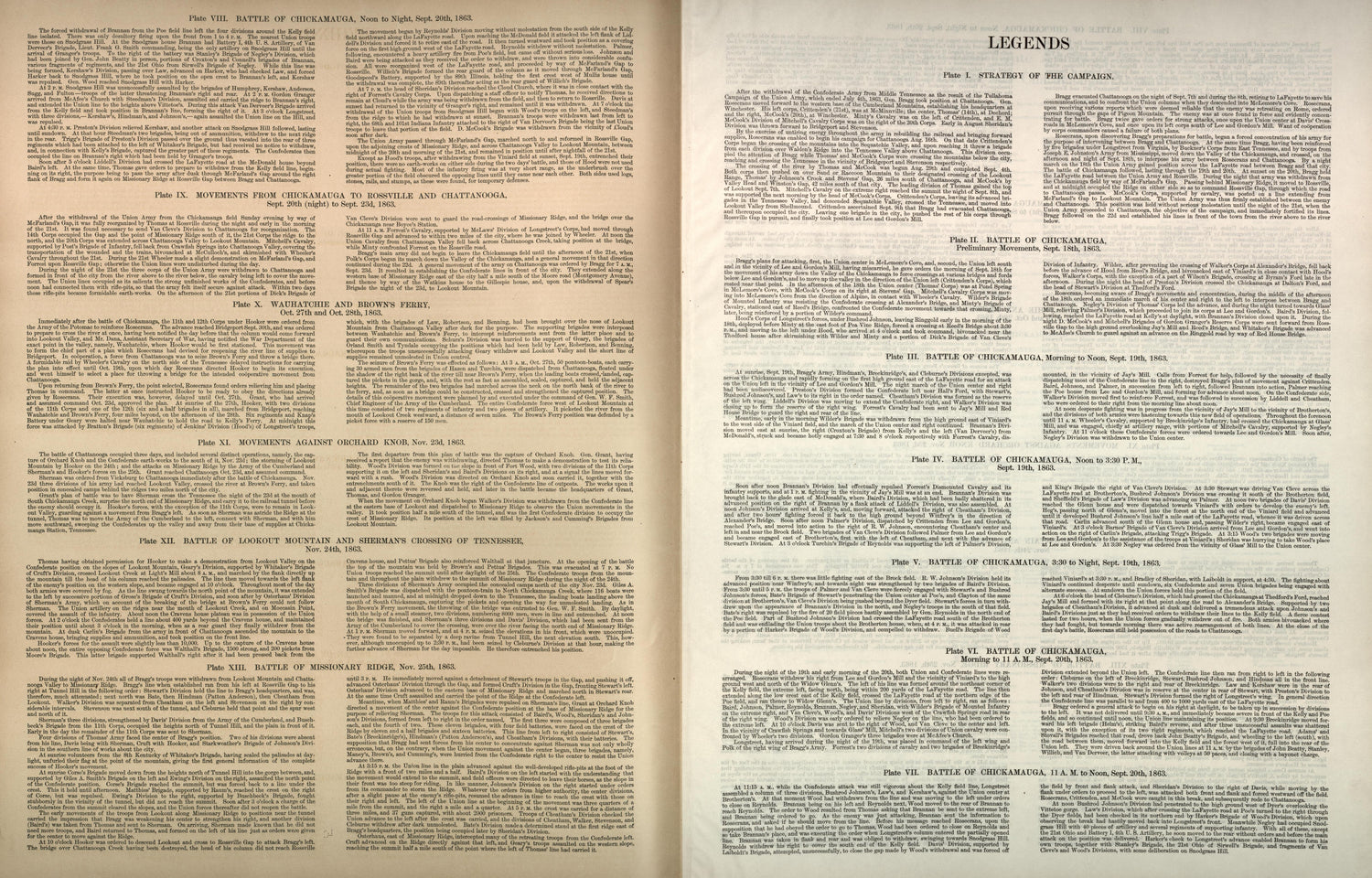 Lengends Continued from Atlas of the Battlefields of Chickamauga, Chattanooga, and Vicinity 1901 by Relic Map Company