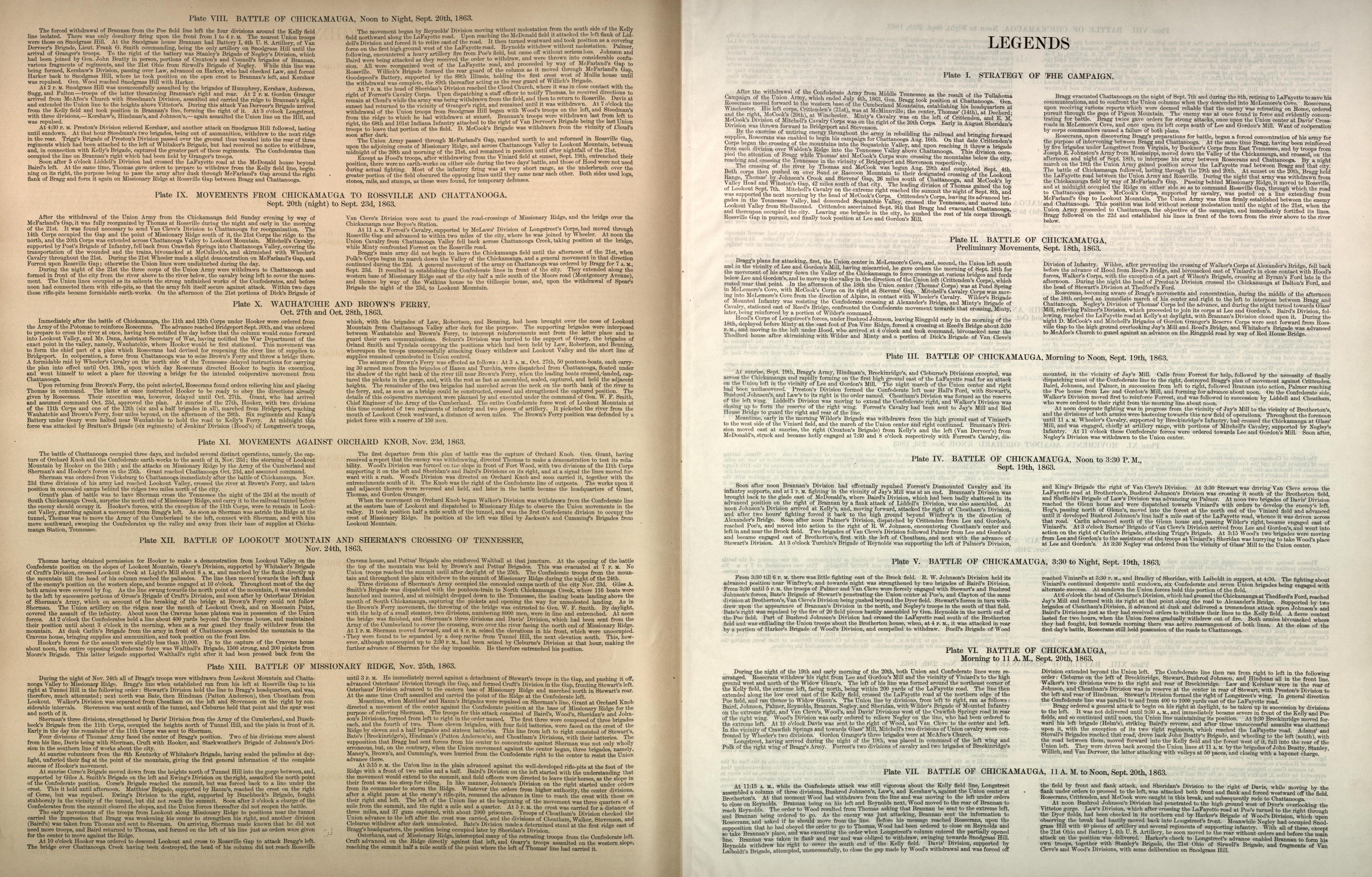 Lengends Continued from Atlas of the Battlefields of Chickamauga, Chattanooga, and Vicinity 1901 by Relic Map Company