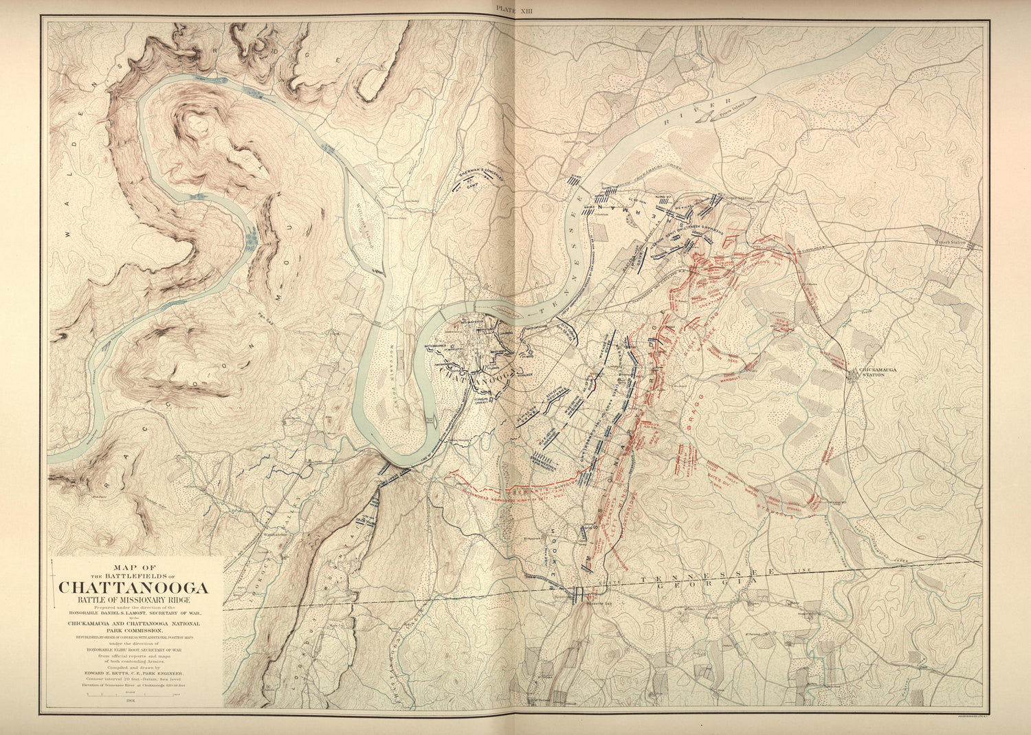 Battle of Missionary Ridge - Battlefields of Chattanooga from Atlas of the Battlefields of Chickamauga, Chattanooga, and Vicinity 1901 by Relic Map Company