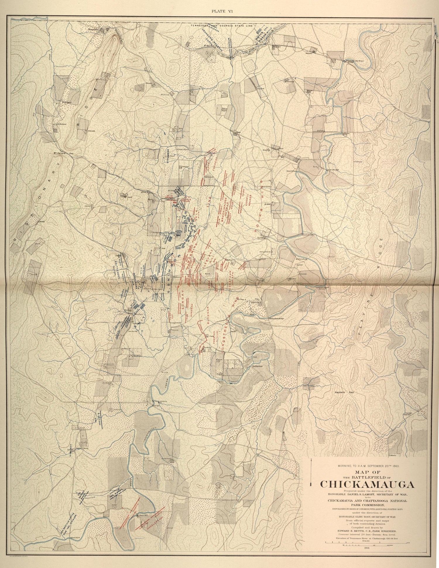 Morning - 11 AM, Sept. 20th, 1863 - Battlefield of Chickamauga from Atlas of the Battlefields of Chickamauga, Chattanooga, and Vicinity 1901 by Relic Map Company