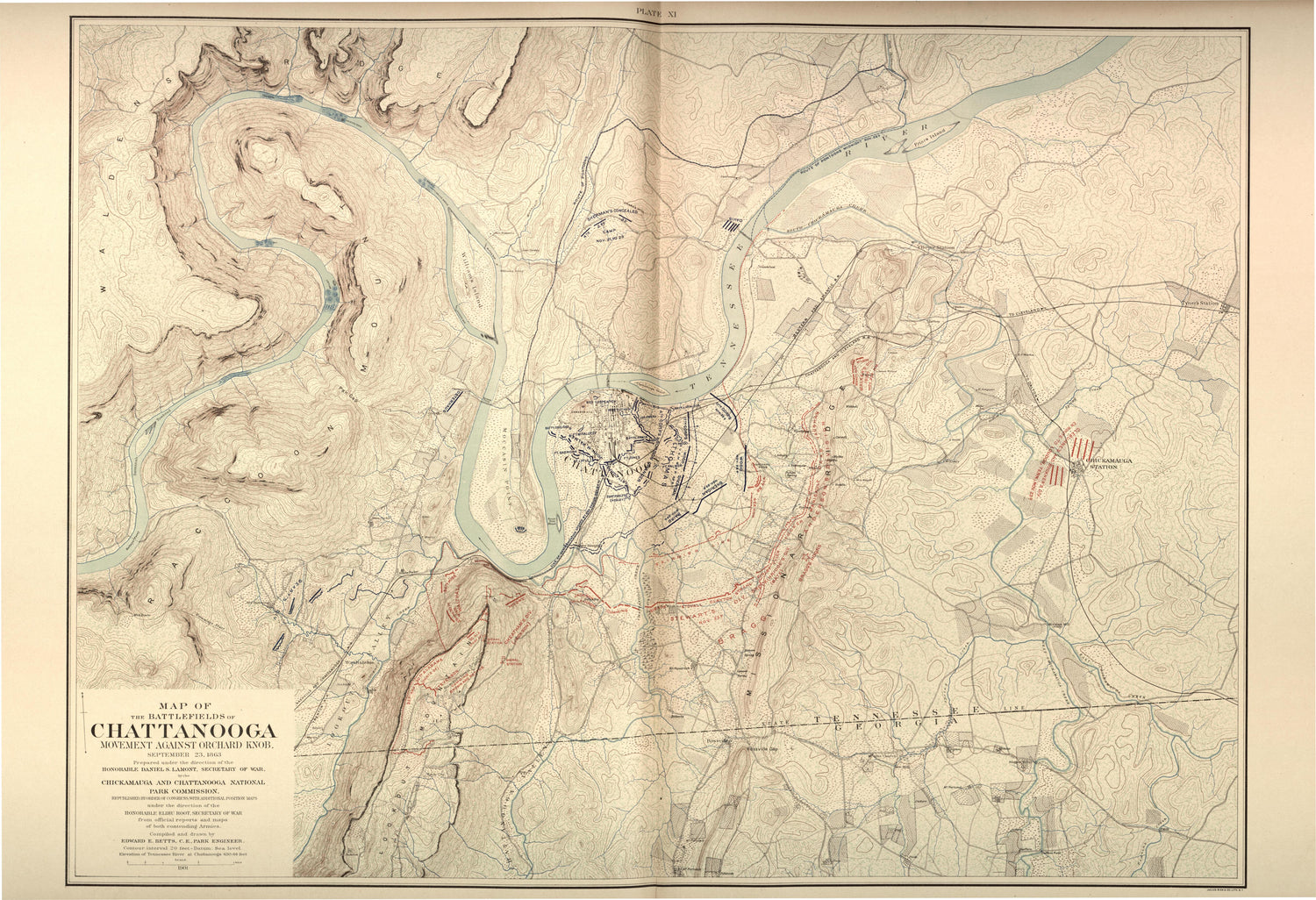 Sept. 23, 1863 - Battlefields of Chattanooga from Atlas of the Battlefields of Chickamauga, Chattanooga, and Vicinity 1901 by Relic Map Company