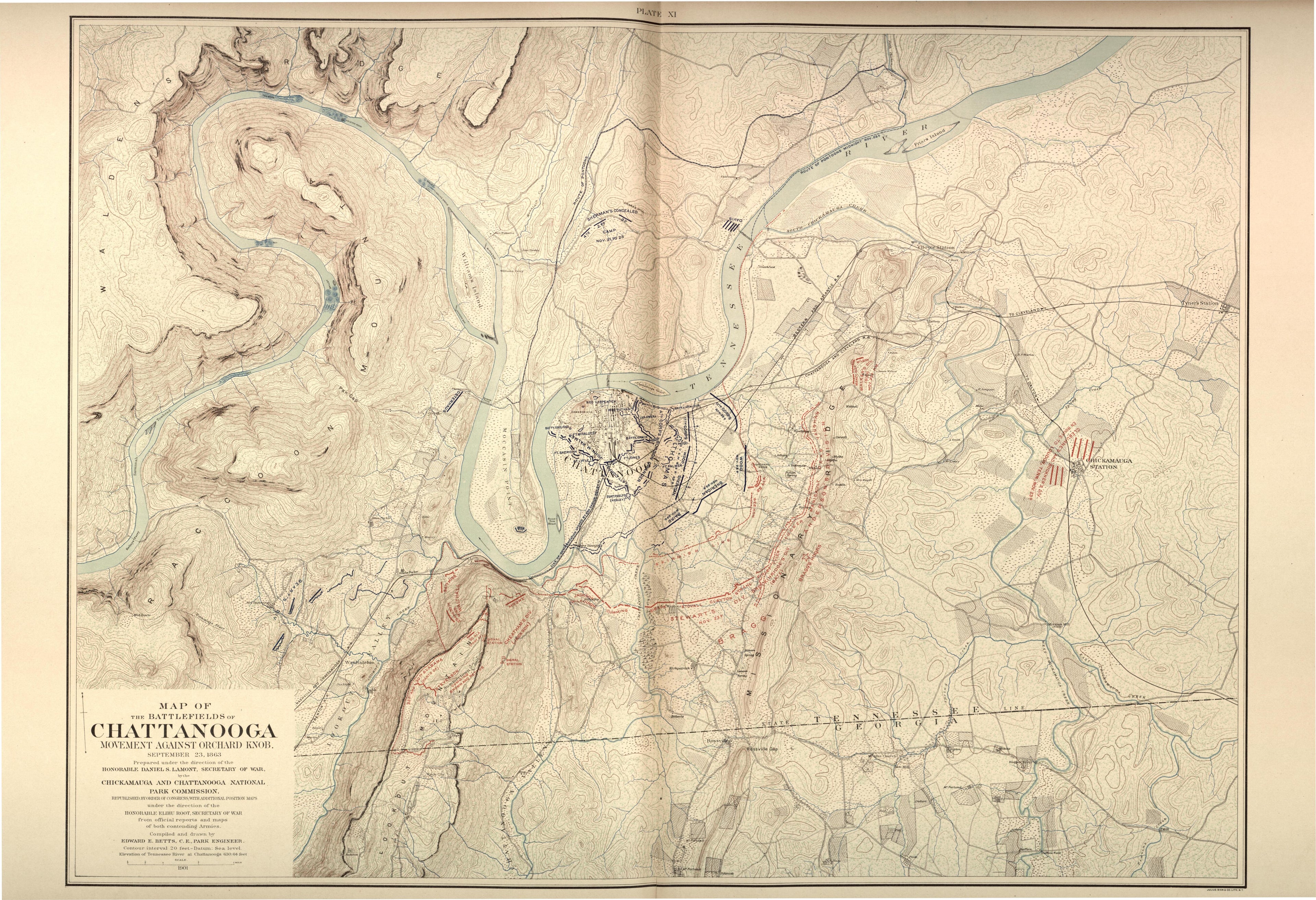 Sept. 23, 1863 - Battlefields of Chattanooga from Atlas of the Battlefields of Chickamauga, Chattanooga, and Vicinity 1901 by Relic Map Company