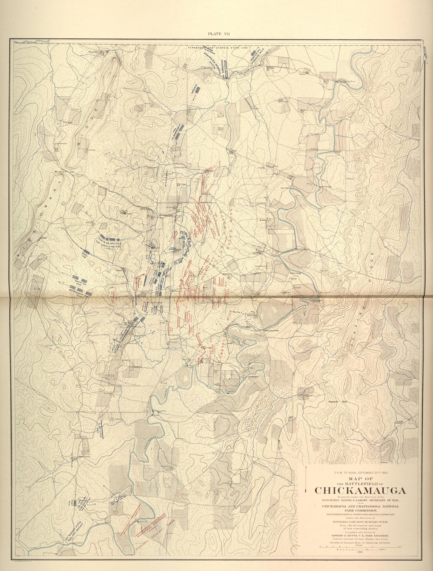 11 AM - Noon, Sept. 20th, 1863 - Battlefield of Chickamauga from Atlas of the Battlefields of Chickamauga, Chattanooga, and Vicinity 1901 by Relic Map Company