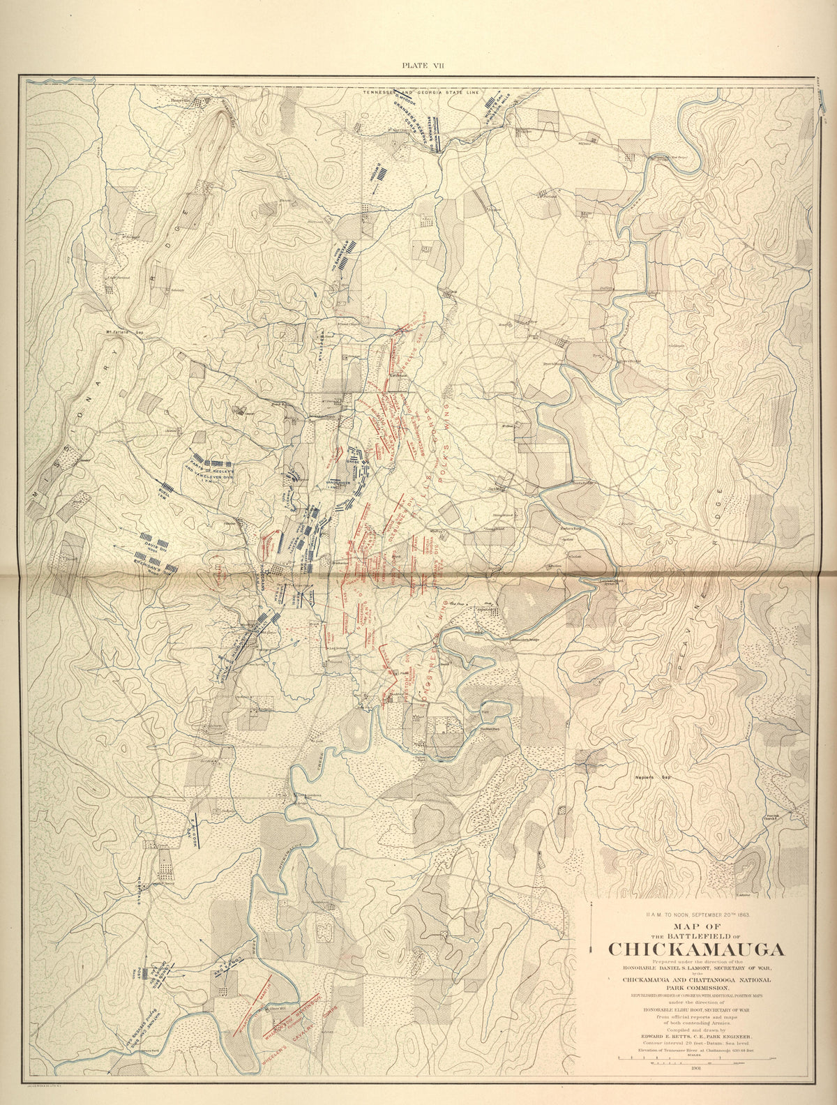 11 AM - Noon, Sept. 20th, 1863 - Battlefield of Chickamauga from Atlas of the Battlefields of Chickamauga, Chattanooga, and Vicinity 1901 by Relic Map Company