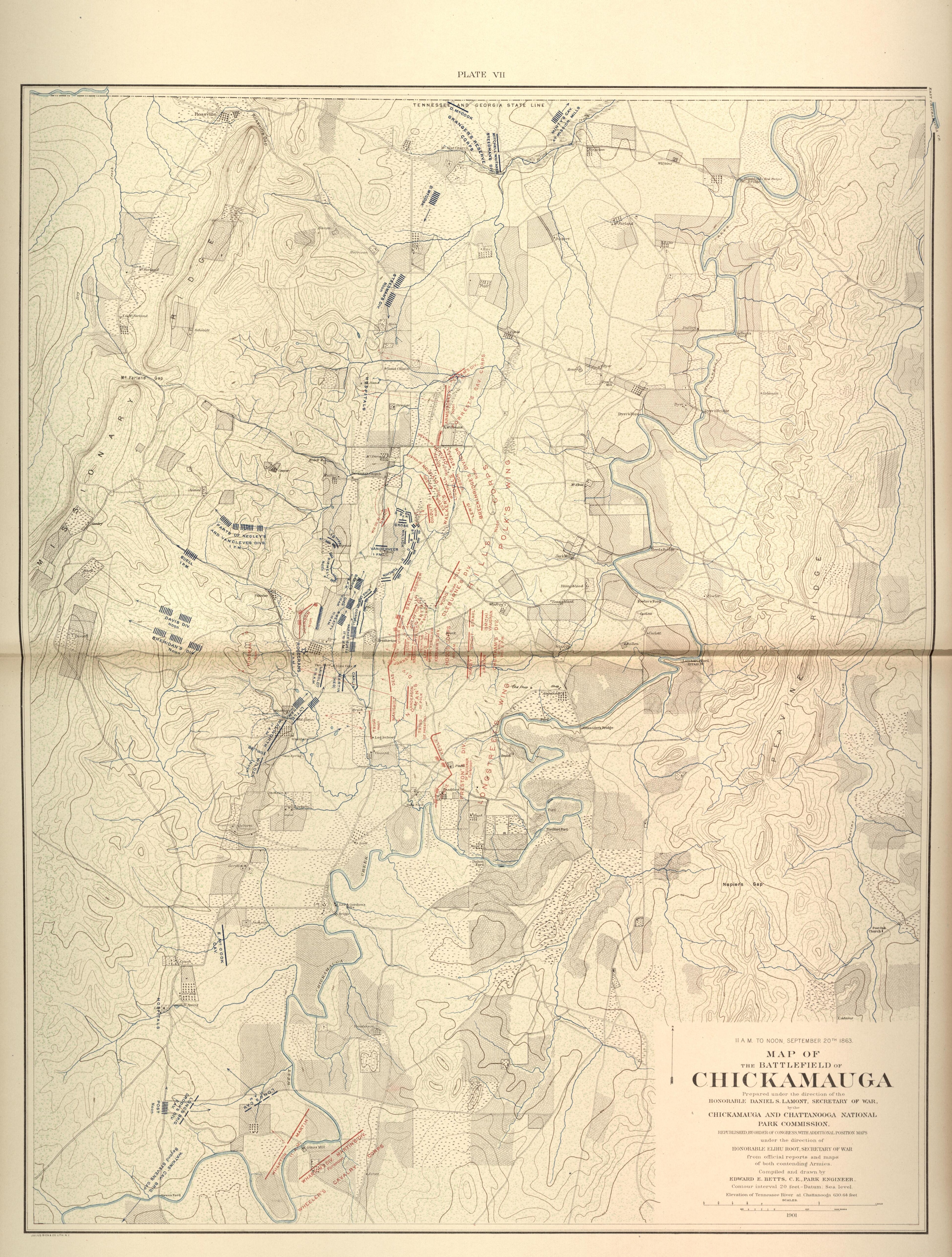 11 AM - Noon, Sept. 20th, 1863 - Battlefield of Chickamauga from Atlas of the Battlefields of Chickamauga, Chattanooga, and Vicinity 1901 by Relic Map Company