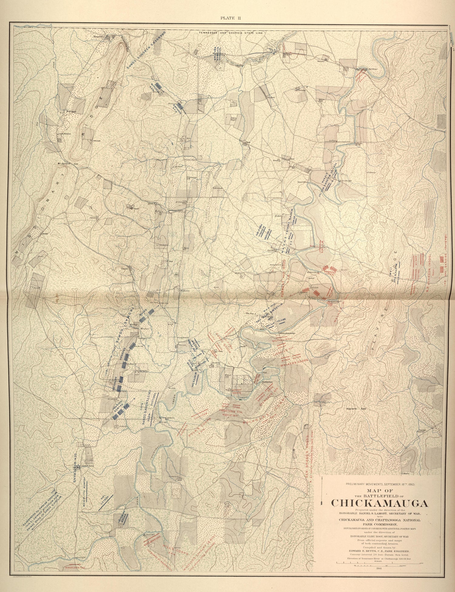 Preliminary Movements, Sept. 18th, 1863 - Battlefield of Chickamauga from Atlas of the Battlefields of Chickamauga, Chattanooga, and Vicinity 1901 by Relic Map Company