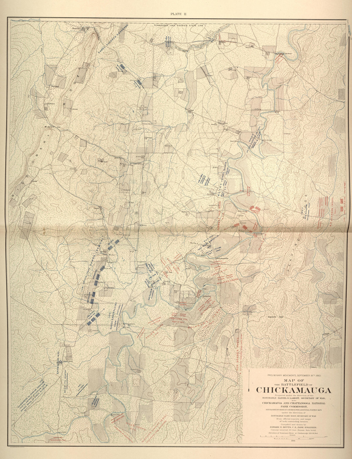 Preliminary Movements, Sept. 18th, 1863 - Battlefield of Chickamauga from Atlas of the Battlefields of Chickamauga, Chattanooga, and Vicinity 1901 by Relic Map Company