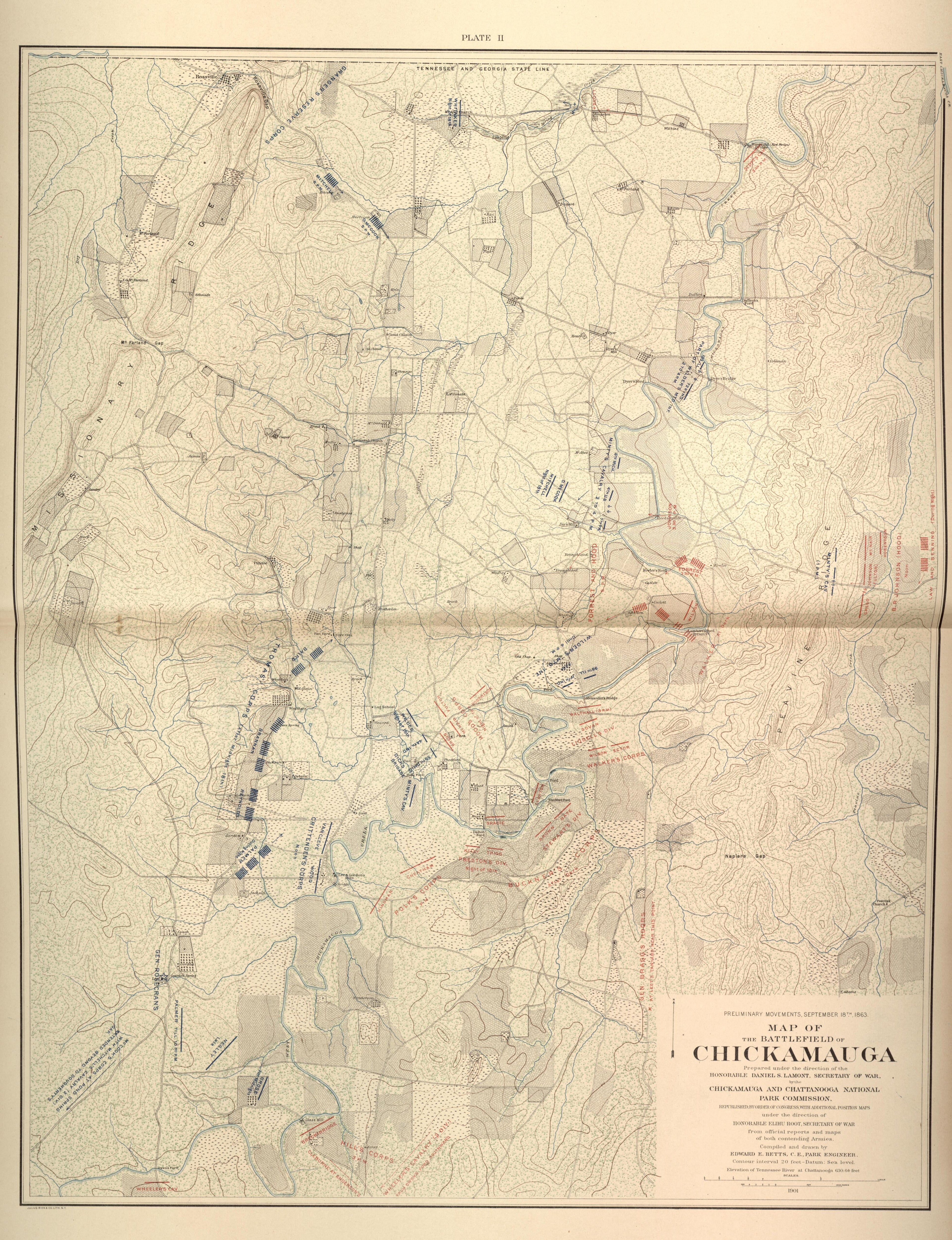 Preliminary Movements, Sept. 18th, 1863 - Battlefield of Chickamauga from Atlas of the Battlefields of Chickamauga, Chattanooga, and Vicinity 1901 by Relic Map Company