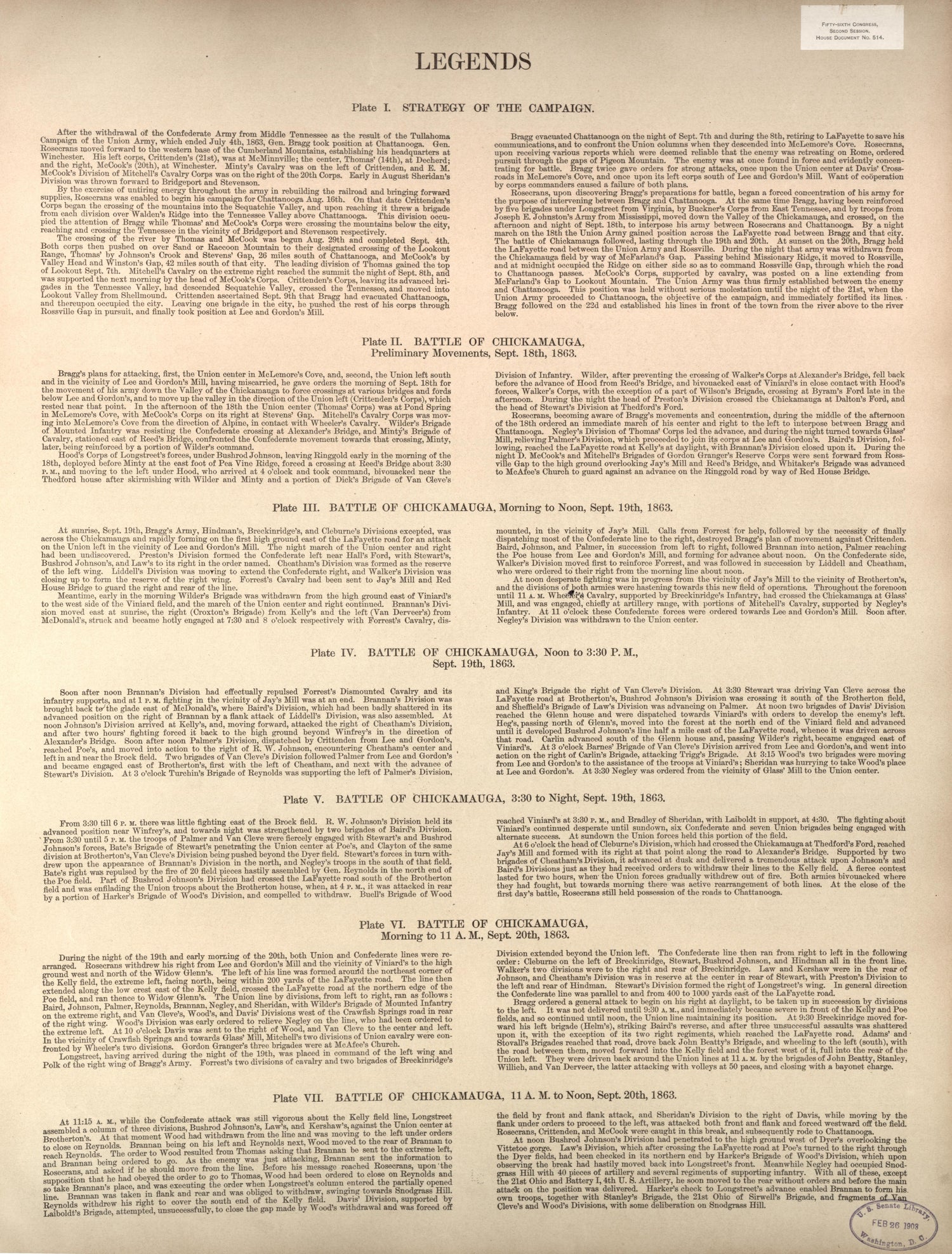 Lengends from Atlas of the Battlefields of Chickamauga, Chattanooga, and Vicinity 1901 by Relic Map Company