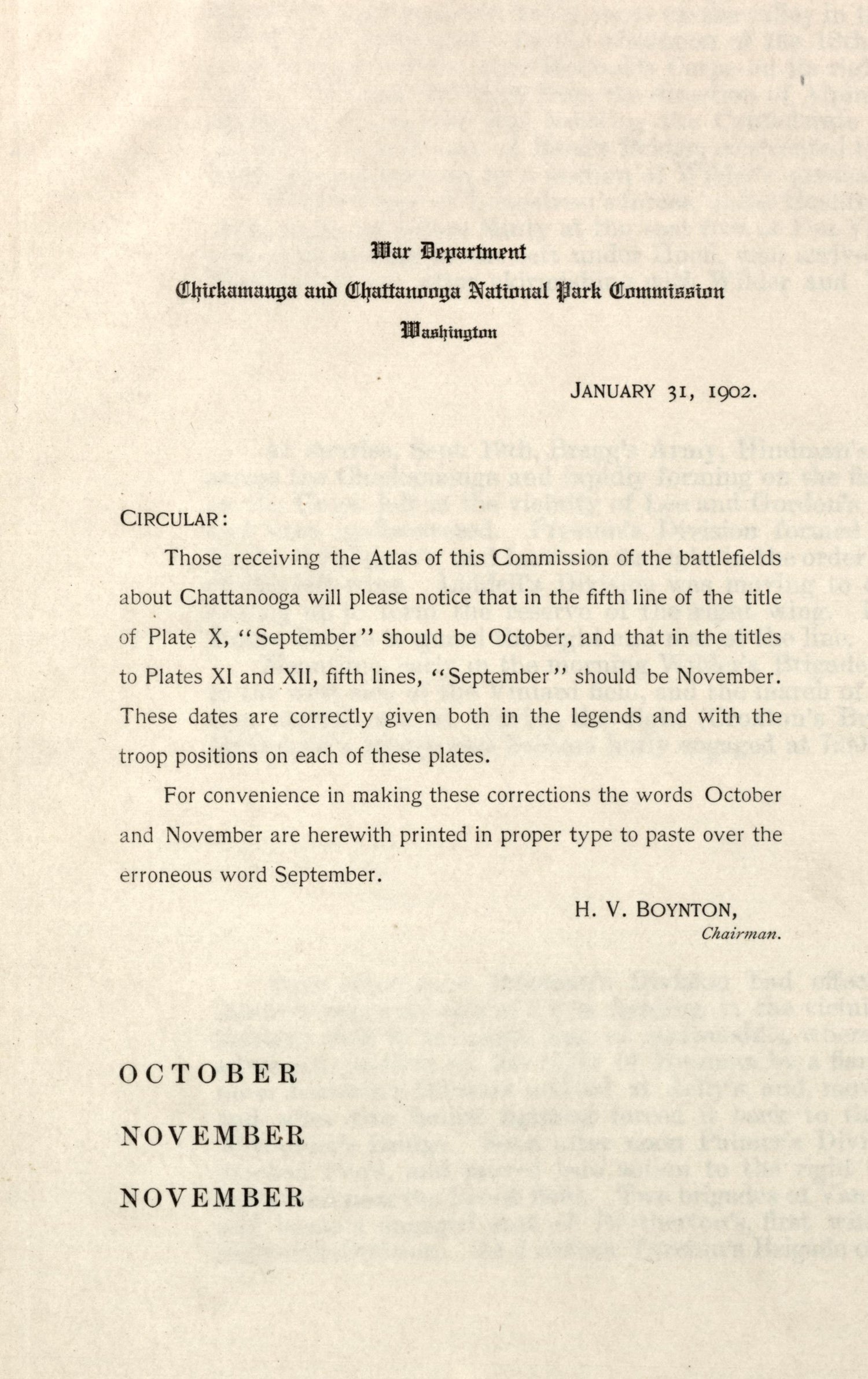Circular: January 31, 1902 from Atlas of the Battlefields of Chickamauga, Chattanooga, and Vicinity 1901 by Relic Map Company