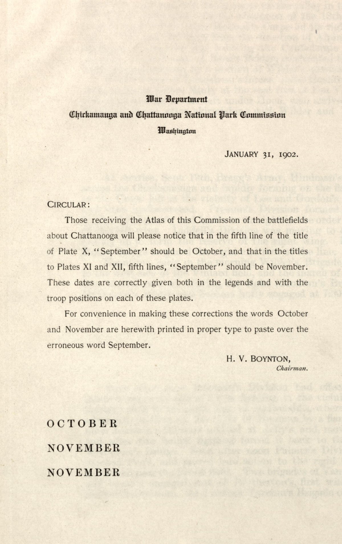 Circular: January 31, 1902 from Atlas of the Battlefields of Chickamauga, Chattanooga, and Vicinity 1901 by Relic Map Company