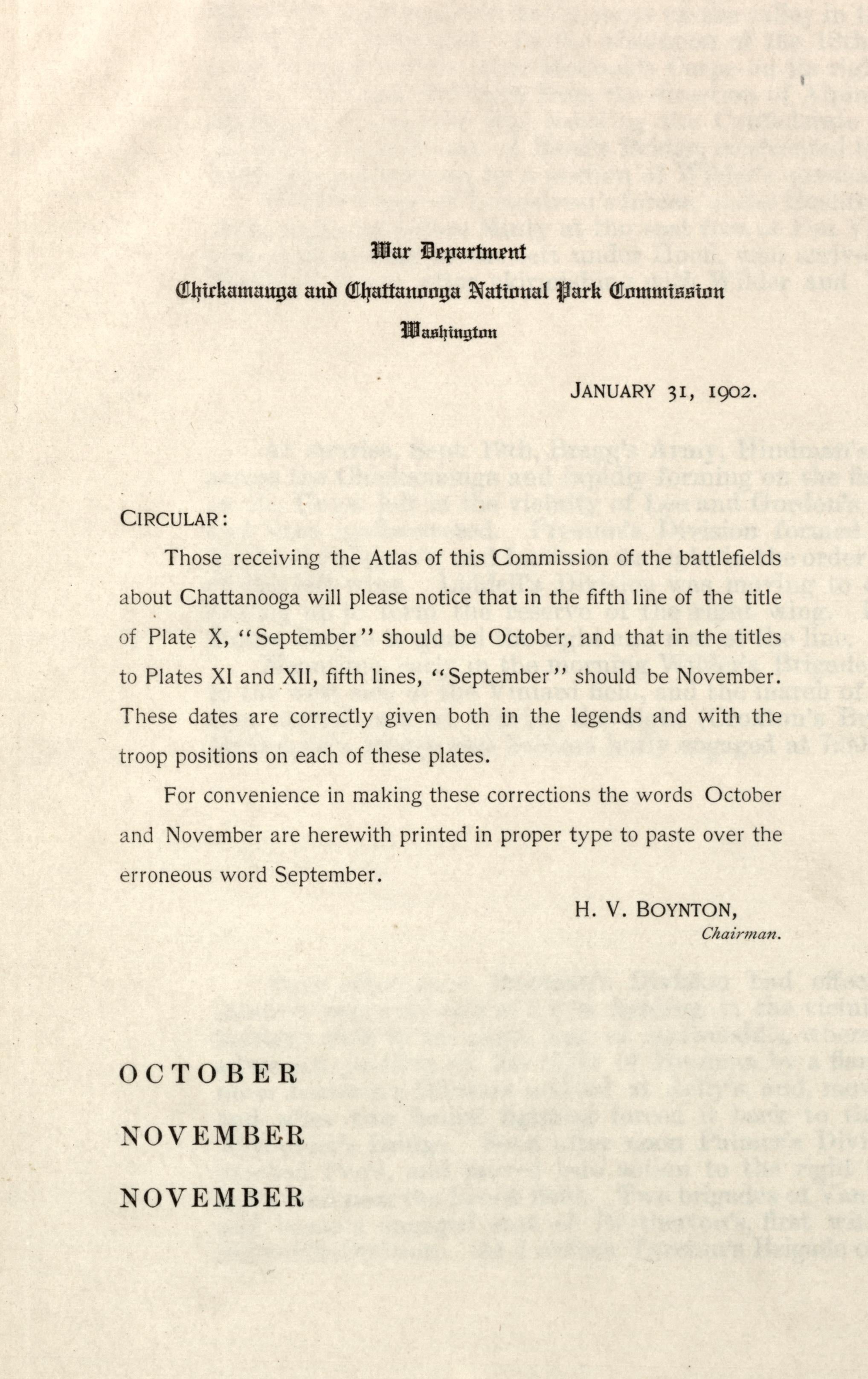 Circular: January 31, 1902 from Atlas of the Battlefields of Chickamauga, Chattanooga, and Vicinity 1901 by Relic Map Company