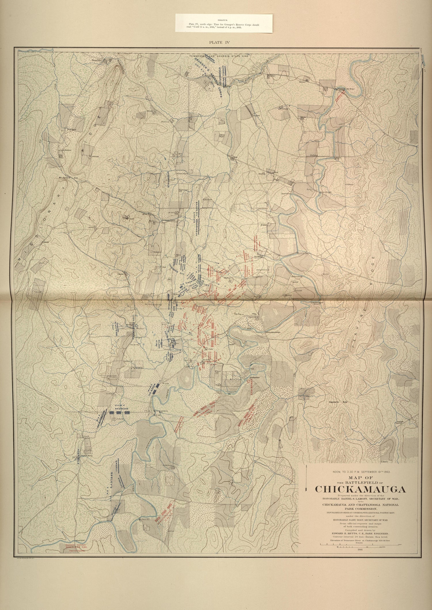 Noon - 3:30 PM, Sept. 19th, 1863 - Battlefield of Chickamauga from Atlas of the Battlefields of Chickamauga, Chattanooga, and Vicinity 1901 by Relic Map Company