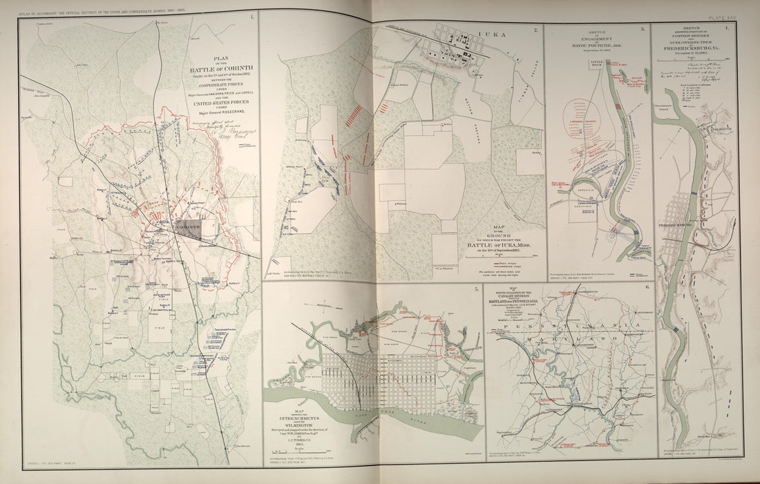 Corinth,Miss.;Iuka,Miss.;Fredericksburg, Va.;Bayou Fourche,Ark.;Wilmington,N.C. from Atlas of the War of the Rebellion Giving Union and Confederate Armies by Actual Surveys by the Union and Confederate Engineers, and Approved by the Officers In Comman... by Relic Map Company