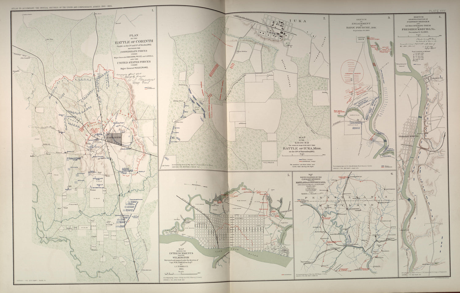 Corinth,Miss.;Iuka,Miss.;Fredericksburg, Va.;Bayou Fourche,Ark.;Wilmington,N.C. from Atlas of the War of the Rebellion Giving Union and Confederate Armies by Actual Surveys by the Union and Confederate Engineers, and Approved by the Officers In Comman... by Relic Map Company