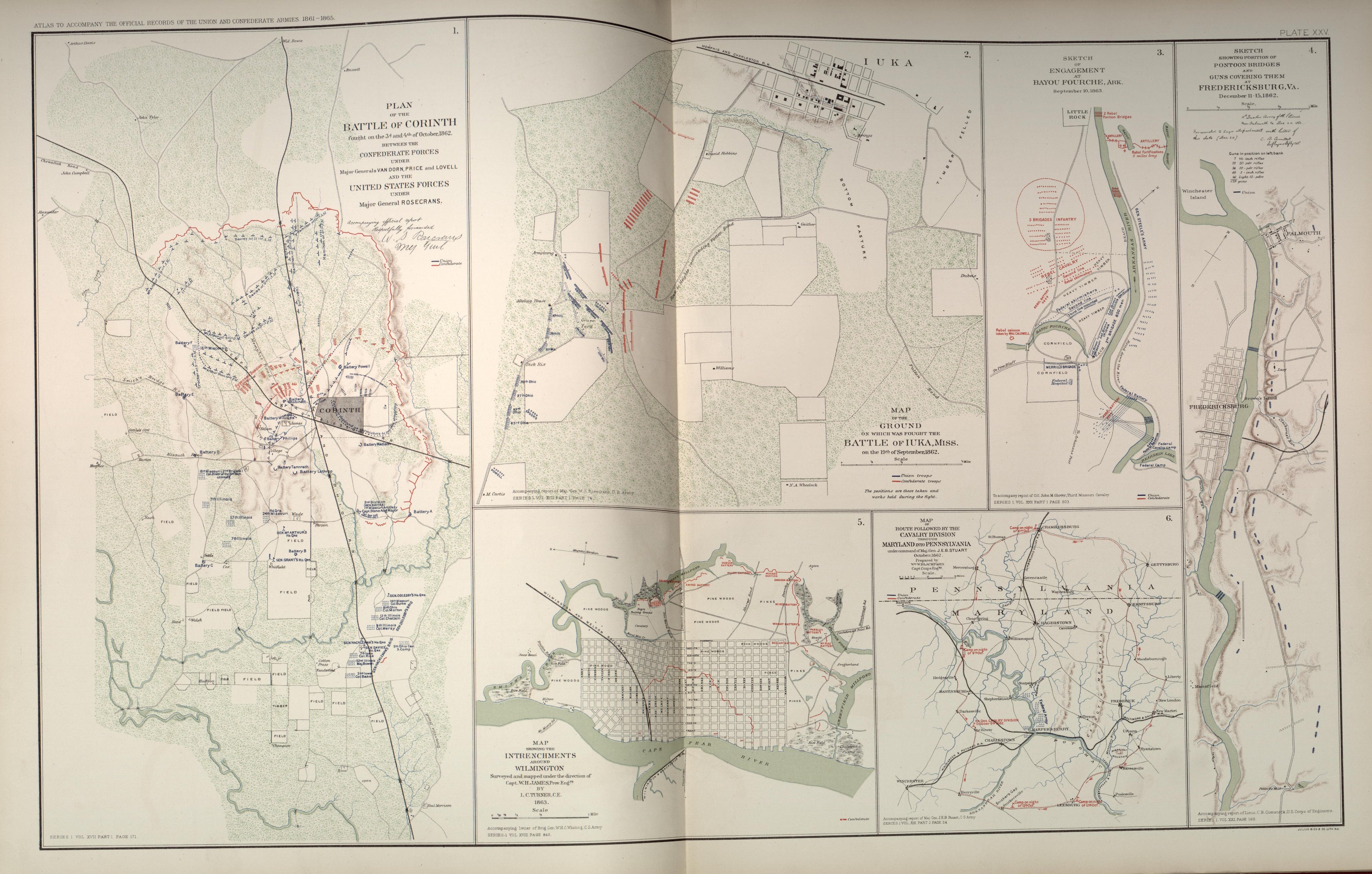 Corinth,Miss.;Iuka,Miss.;Fredericksburg, Va.;Bayou Fourche,Ark.;Wilmington,N.C. from Atlas of the War of the Rebellion Giving Union and Confederate Armies by Actual Surveys by the Union and Confederate Engineers, and Approved by the Officers In Comman... by Relic Map Company