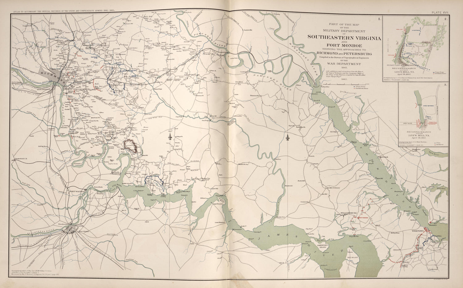 Southeastern Virginia and Fort Monroe, Va.,approaches to Richmond and Petersburg from Atlas of the War of the Rebellion Giving Union and Confederate Armies by Actual Surveys by the Union and Confederate Engineers, and Approved by the Officers In Comma... by Relic Map Company