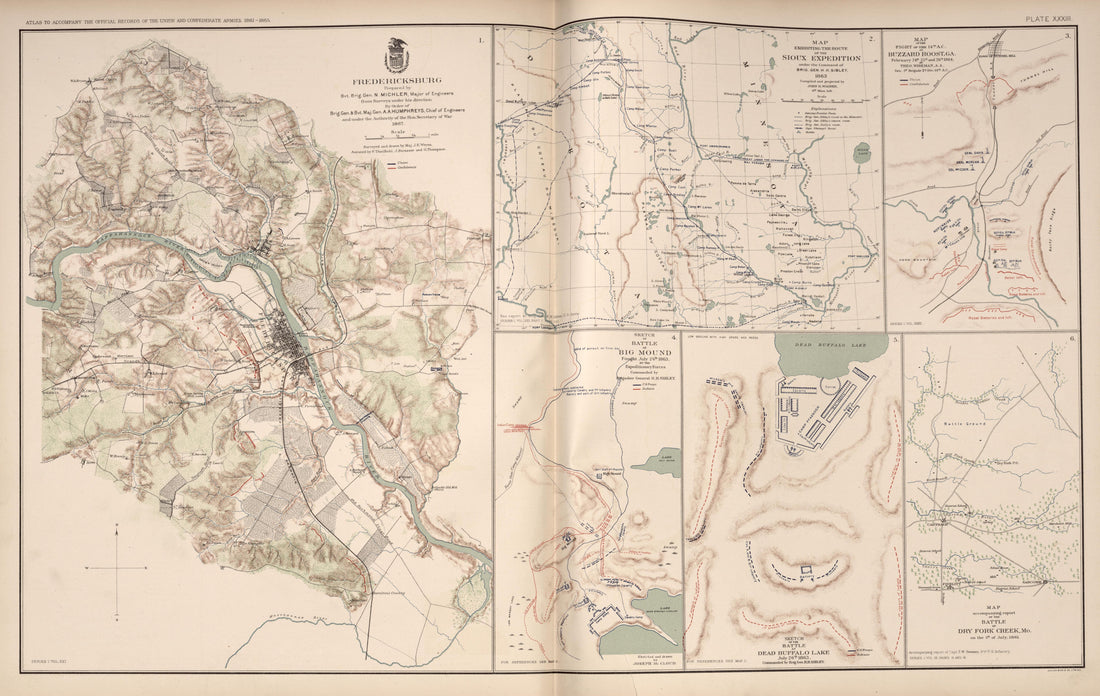 Fredericksburg;Buzzard Roost;Dry Fork Creek;Dead Buffalo Lake;Big Mound from Atlas of the War of the Rebellion Giving Union and Confederate Armies by Actual Surveys by the Union and Confederate Engineers, and Approved by the Officers In Command, of Al... by Relic Map Company