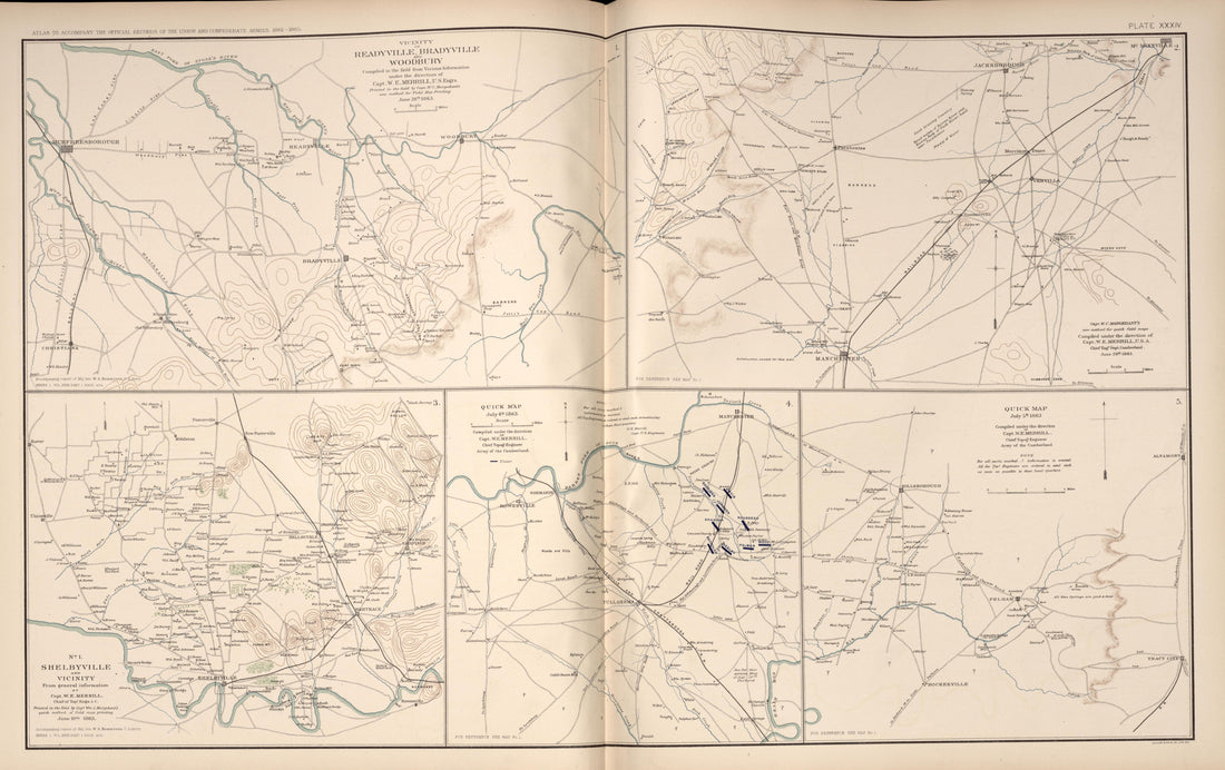 Readyville, Bradyville,Woodbury, Tenn.; Shelbyville, Tenn.; from Atlas of the War of the Rebellion Giving Union and Confederate Armies by Actual Surveys by the Union and Confederate Engineers, and Approved by the Officers In Command, of All the Maps �... by Relic Map Company
