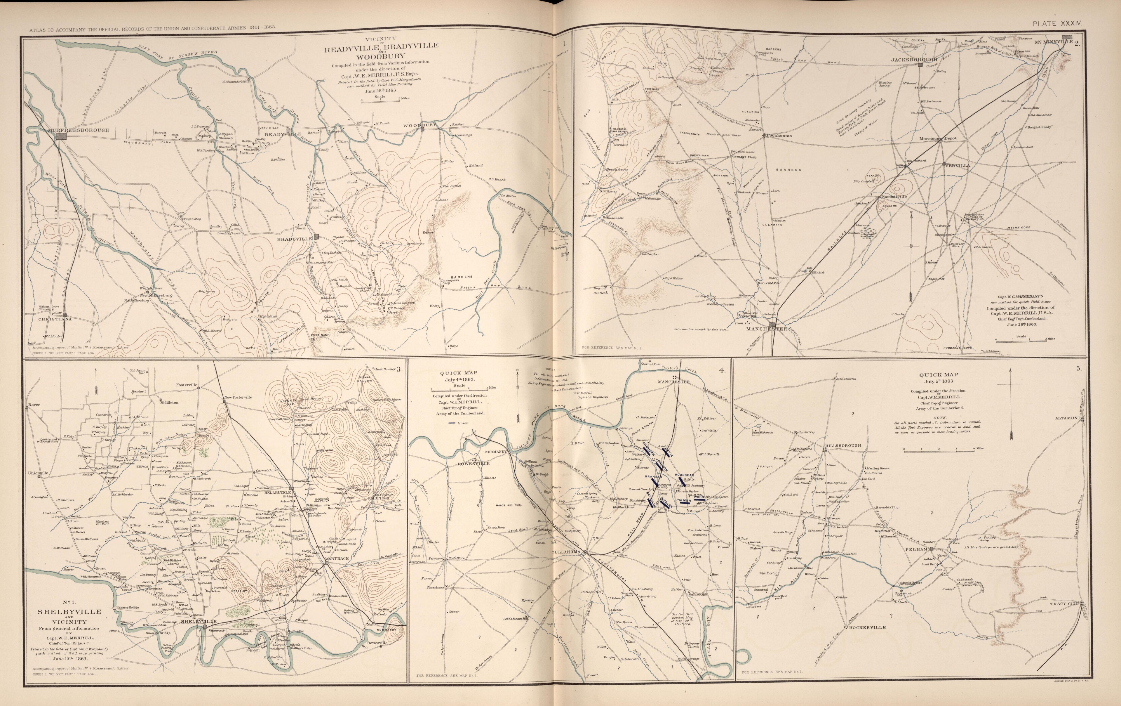 Readyville, Bradyville,Woodbury, Tenn.; Shelbyville, Tenn.; from Atlas of the War of the Rebellion Giving Union and Confederate Armies by Actual Surveys by the Union and Confederate Engineers, and Approved by the Officers In Command, of All the Maps �... by Relic Map Company