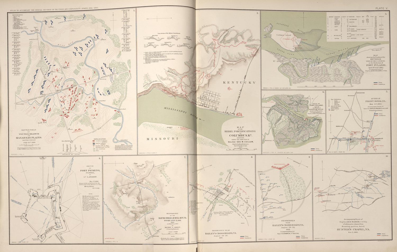 Columbus, Ky.;Fort Pulaski, Ga.; Fort Pickens, Fl.; and Various Forts In Va. from Atlas of the War of the Rebellion Giving Union and Confederate Armies by Actual Surveys by the Union and Confederate Engineers, and Approved by the Officers In Command, ... by Relic Map Company