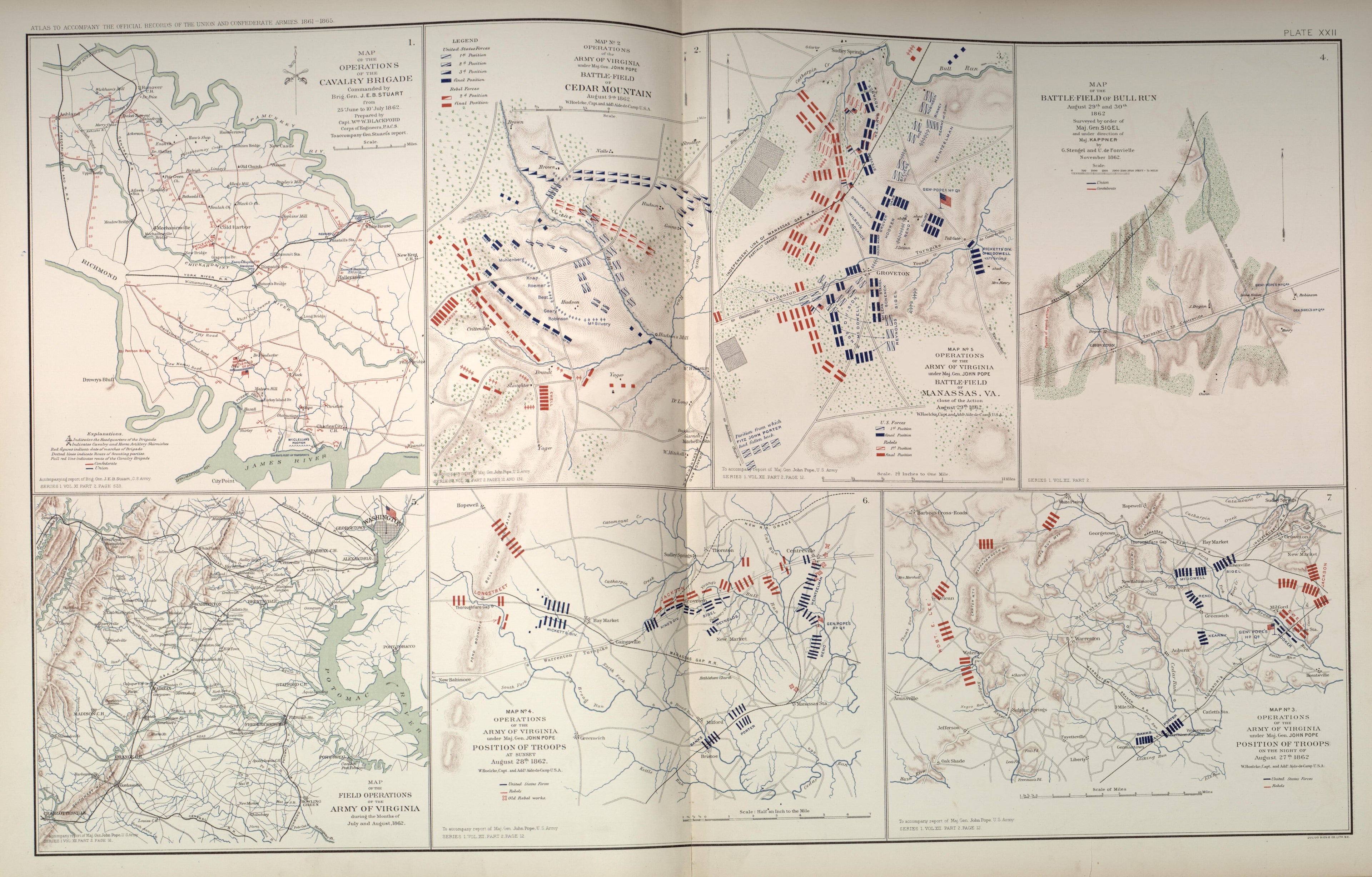 Cedar Mountain, Va.; Bull Run, Va. from Atlas of the War of the Rebellion Giving Union and Confederate Armies by Actual Surveys by the Union and Confederate Engineers, and Approved by the Officers In Command, of All the Maps … 1892 by Relic Map Company
