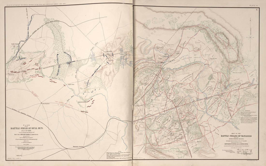 Battle Fields of Bull Run and Manassas, Va. from Atlas of the War of the Rebellion Giving Union and Confederate Armies by Actual Surveys by the Union and Confederate Engineers, and Approved by the Officers In Command, of All the Maps … 1892 by Relic Map Company