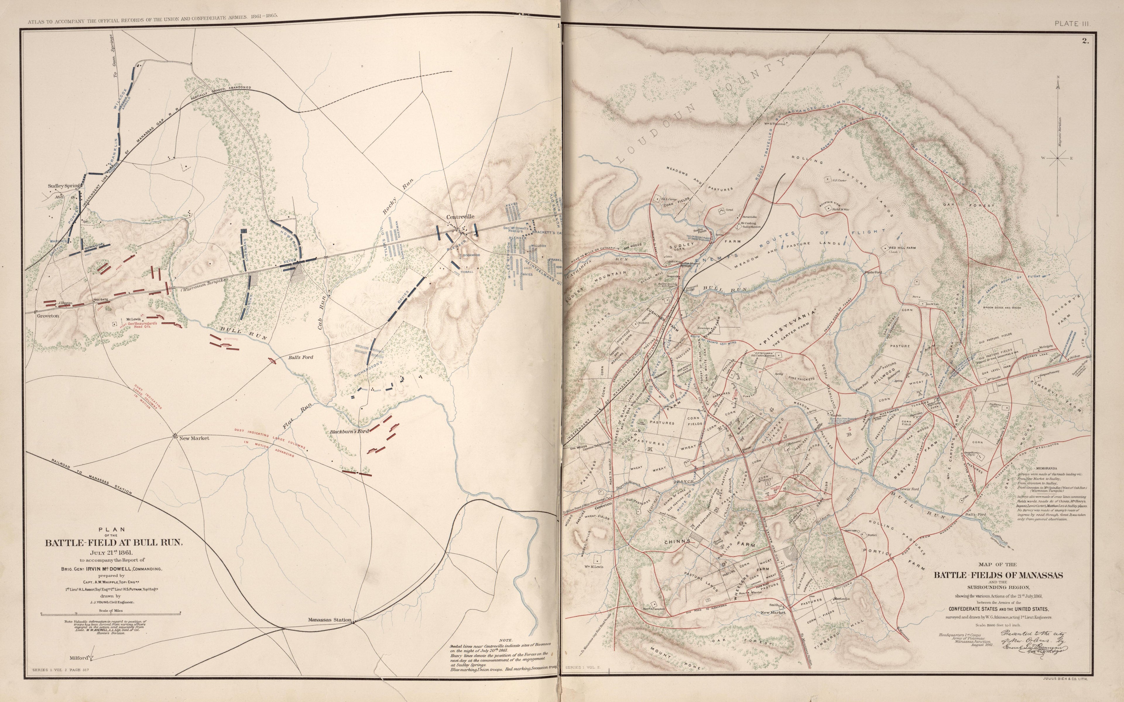 Battle Fields of Bull Run and Manassas, Va. from Atlas of the War of the Rebellion Giving Union and Confederate Armies by Actual Surveys by the Union and Confederate Engineers, and Approved by the Officers In Command, of All the Maps … 1892 by Relic Map Company