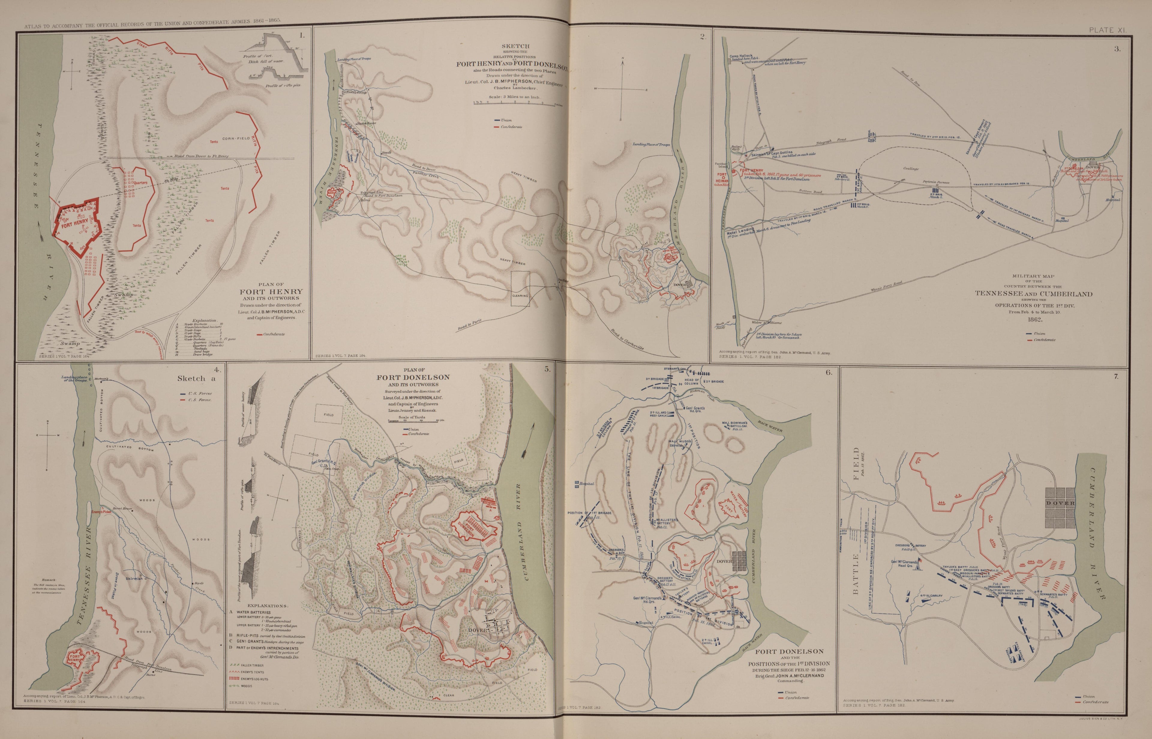 Operations Between Tenn. and Cumberland, Fort Henry and Fort Donelson, Tenn. from Atlas of the War of the Rebellion Giving Union and Confederate Armies by Actual Surveys by the Union and Confederate Engineers, and Approved by the Officers In Command, ... by Relic Map Company