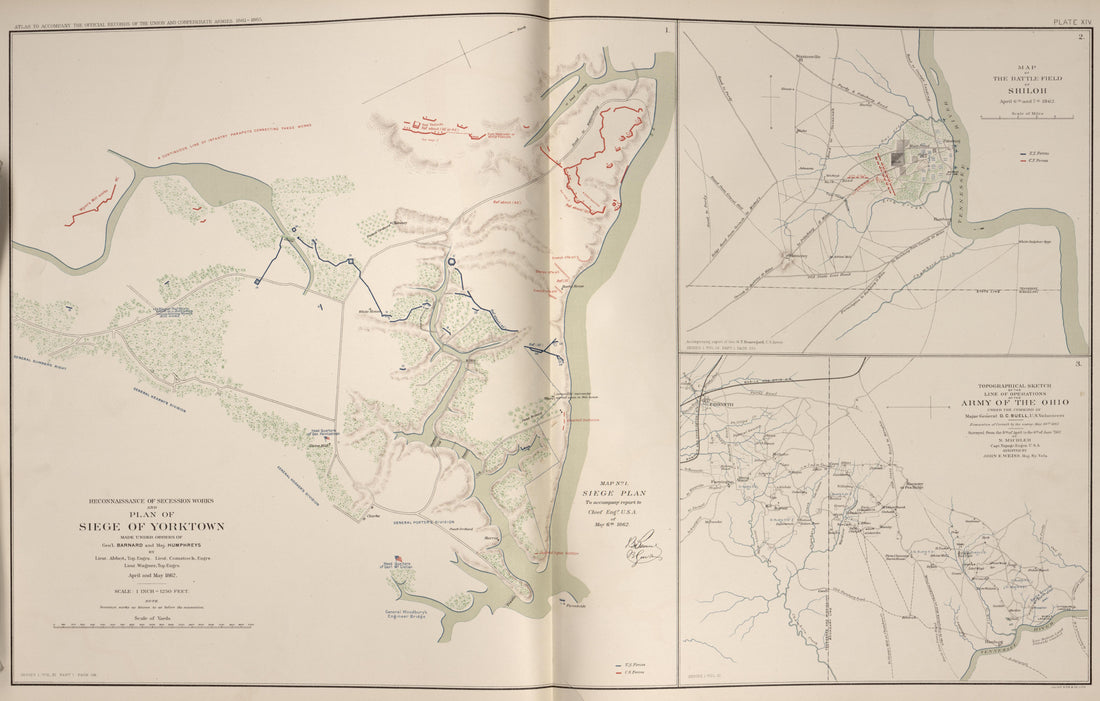 Yorktown, Va.; Shiloh, Tenn.; Operations of the Army of the Ohio from Atlas of the War of the Rebellion Giving Union and Confederate Armies by Actual Surveys by the Union and Confederate Engineers, and Approved by the Officers In Command, of All the M... by Relic Map Company