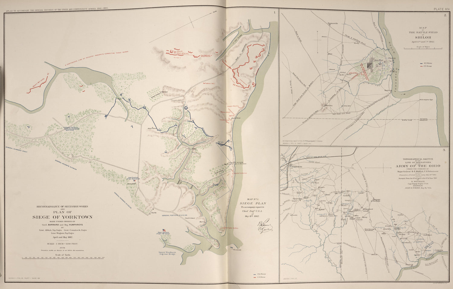Yorktown, Va.; Shiloh, Tenn.; Operations of the Army of the Ohio from Atlas of the War of the Rebellion Giving Union and Confederate Armies by Actual Surveys by the Union and Confederate Engineers, and Approved by the Officers In Command, of All the M... by Relic Map Company