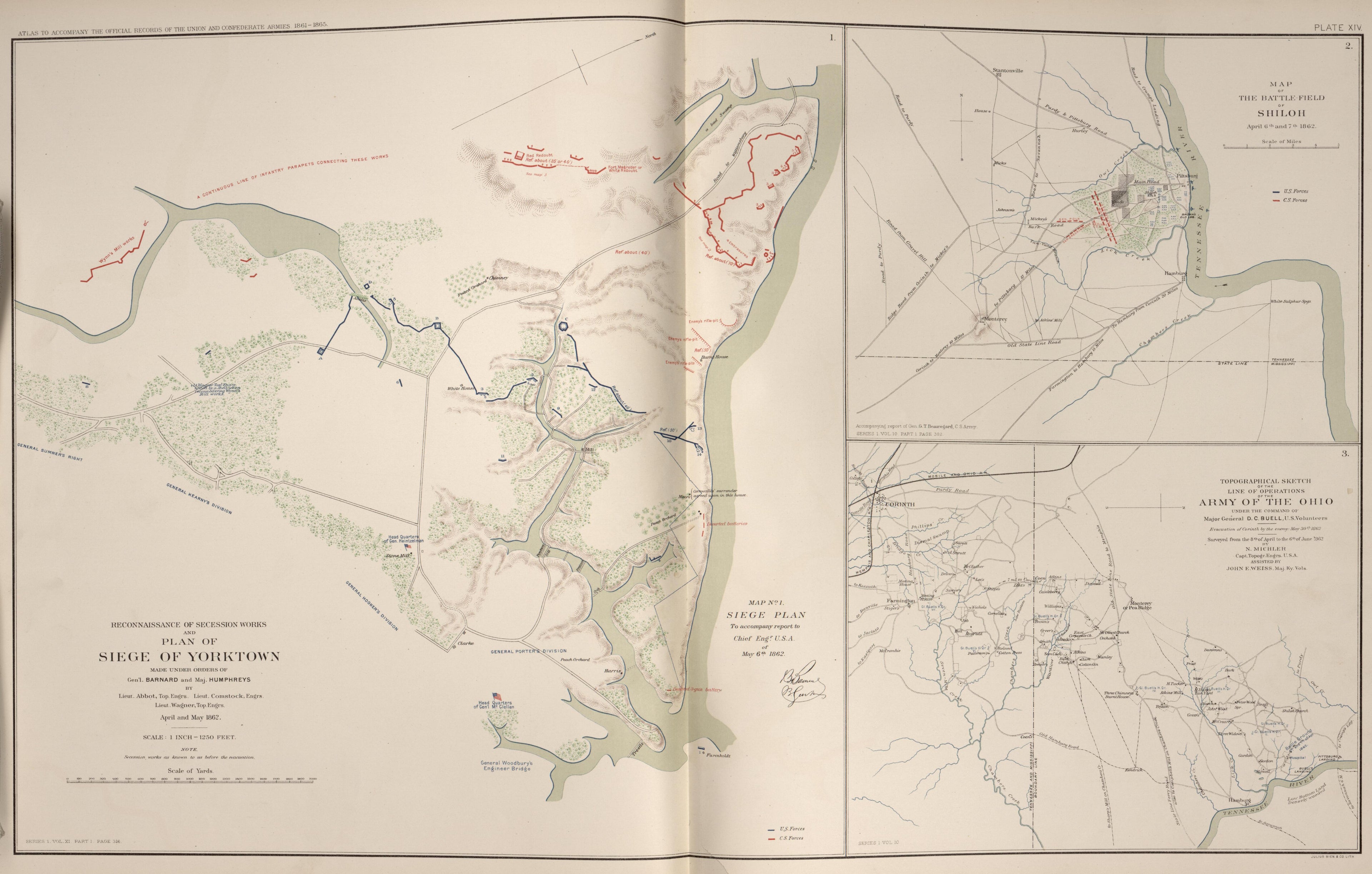 Yorktown, Va.; Shiloh, Tenn.; Operations of the Army of the Ohio from Atlas of the War of the Rebellion Giving Union and Confederate Armies by Actual Surveys by the Union and Confederate Engineers, and Approved by the Officers In Command, of All the M... by Relic Map Company