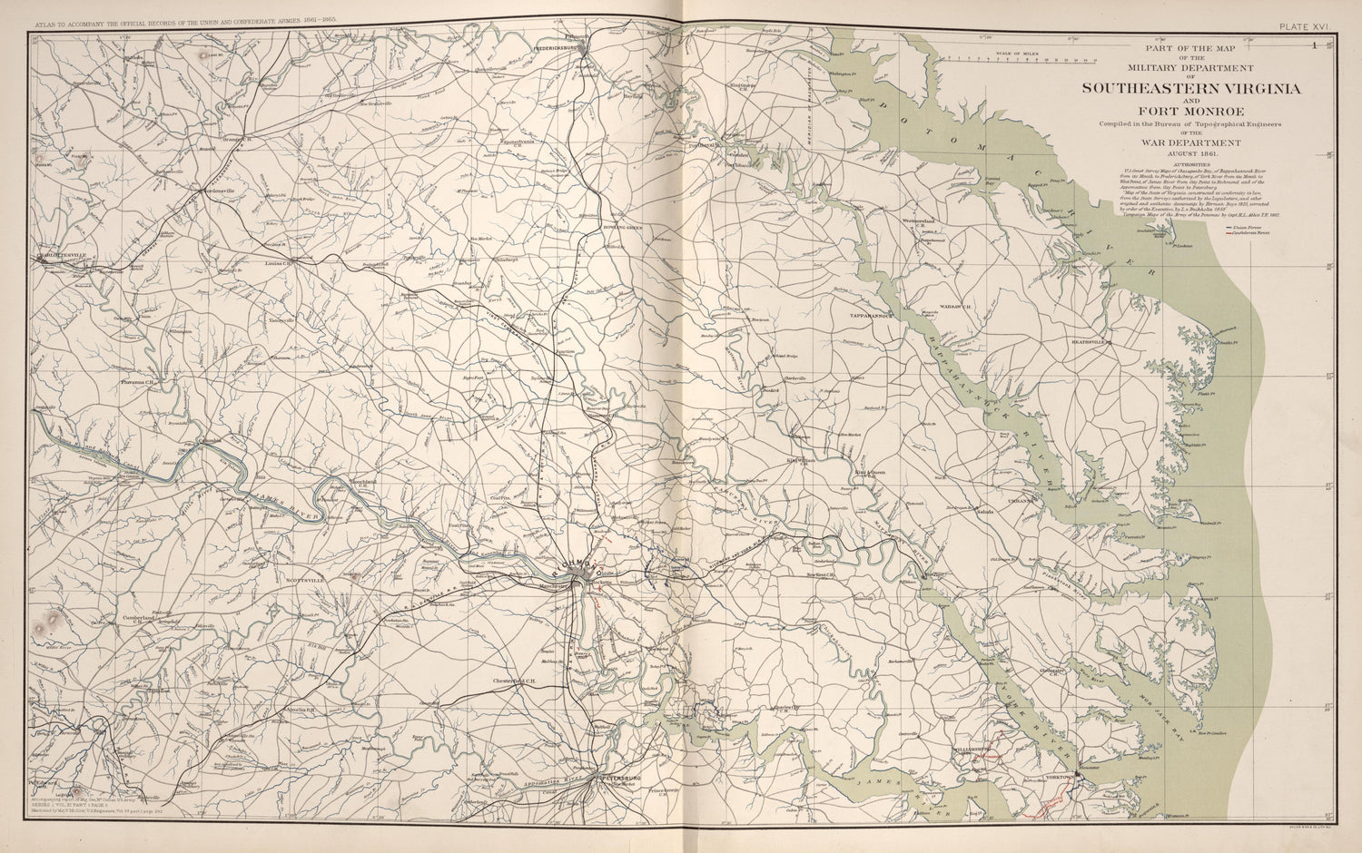 Southeastern Virginia and Fort Monroe, Va. from Atlas of the War of the Rebellion Giving Union and Confederate Armies by Actual Surveys by the Union and Confederate Engineers, and Approved by the Officers In Command, of All the Maps … 1892 by Relic Map Company