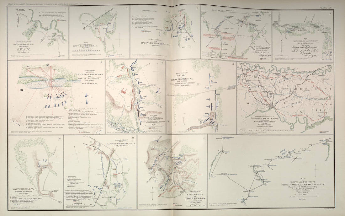 Hanover; New Market; Malvern Hill; Cross Keys; Old Church, Va. from Atlas of the War of the Rebellion Giving Union and Confederate Armies by Actual Surveys by the Union and Confederate Engineers, and Approved by the Officers In Command, of All the Map... by Relic Map Company