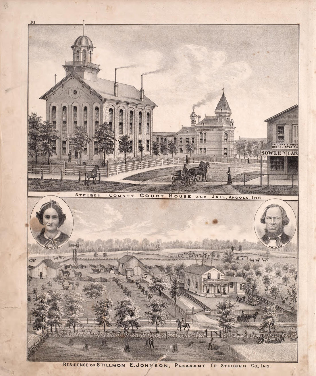 Courthouse, Jail, &amp; Johnson Residence from Atlas of Steuben County, Indiana : to Which Are Added Various General Maps, History, Statistics, Illustrations, &amp; C. &amp; C. &amp; C 1880 by Relic Map Company