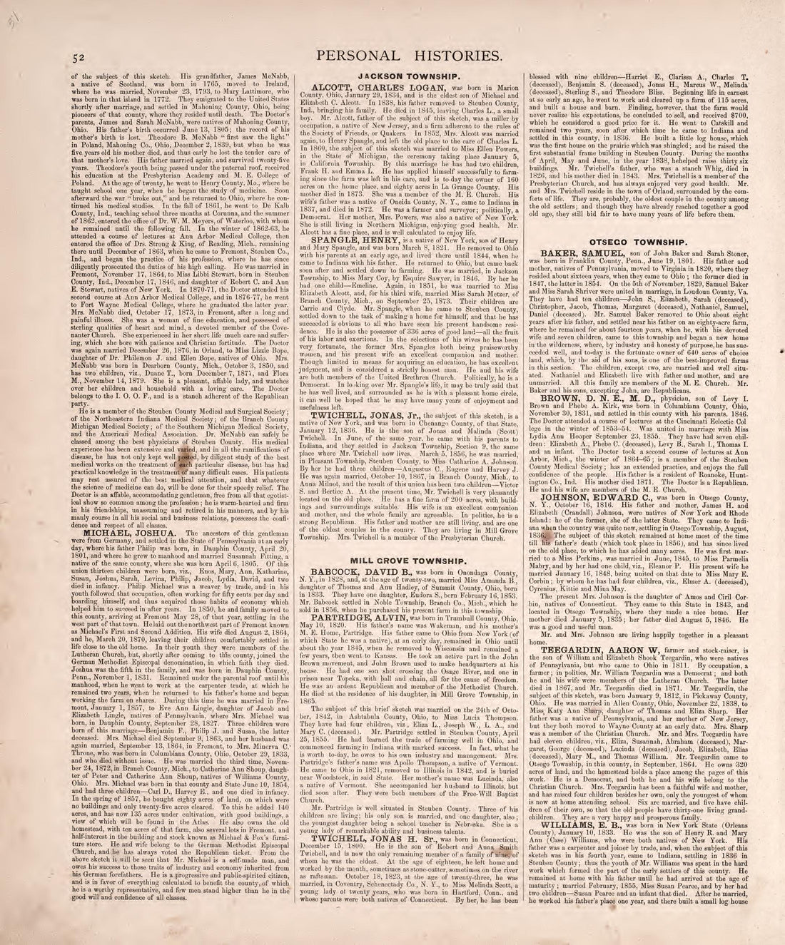 Personal Histories from Atlas of Steuben County, Indiana : to Which Are Added Various General Maps, History, Statistics, Illustrations, &amp; C. &amp; C. &amp; C 1880 by Relic Map Company