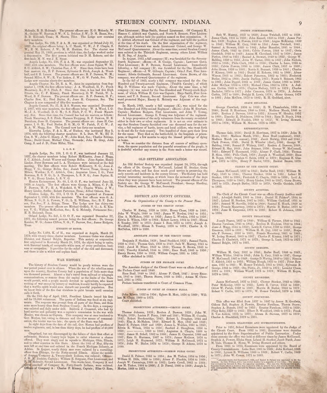 Steuben County, Indiana (continued) from Atlas of Steuben County, Indiana : to Which Are Added Various General Maps, History, Statistics, Illustrations, &amp; C. &amp; C. &amp; C 1880 by Relic Map Company