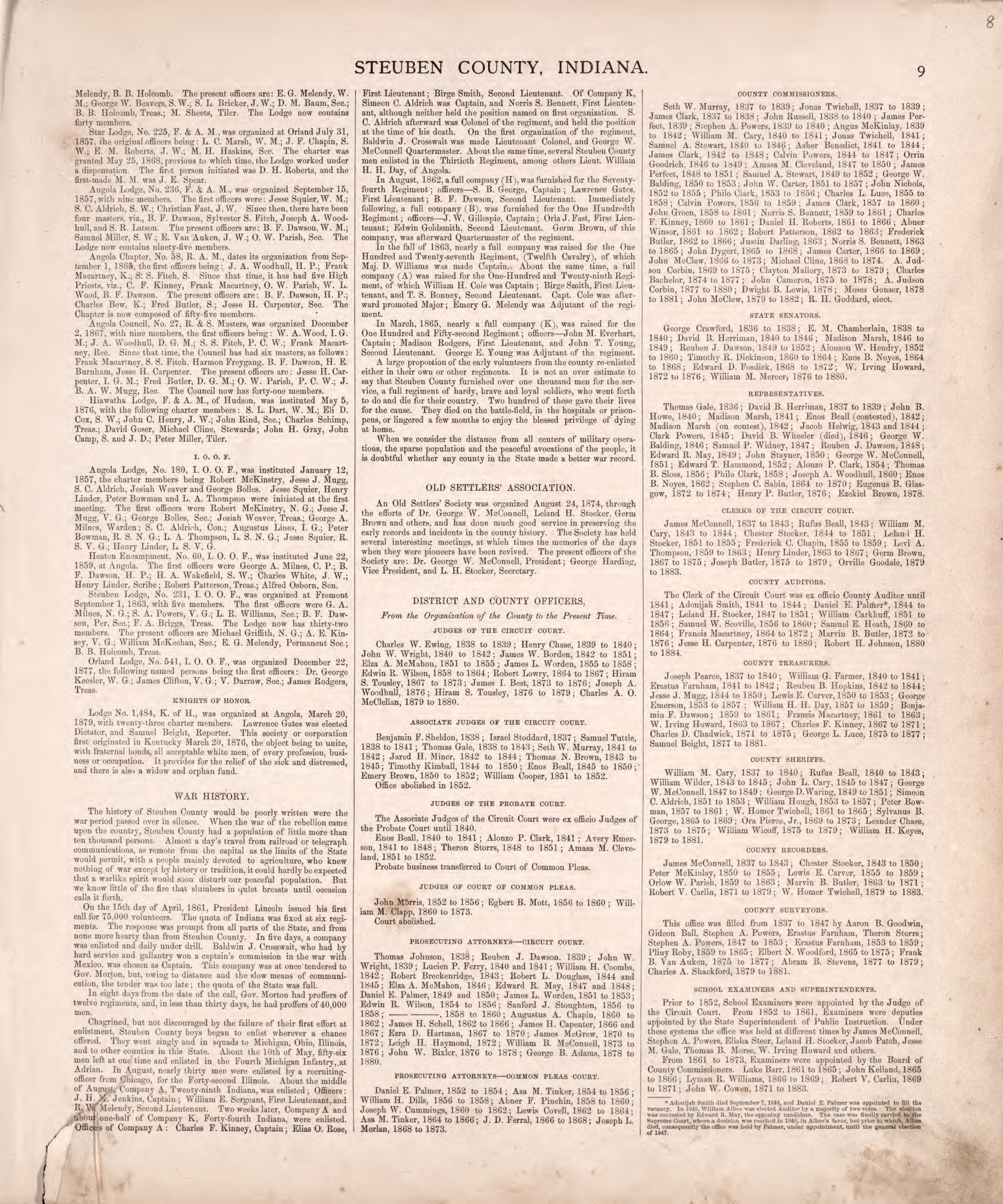 Steuben County, Indiana (continued) from Atlas of Steuben County, Indiana : to Which Are Added Various General Maps, History, Statistics, Illustrations, &amp; C. &amp; C. &amp; C 1880 by Relic Map Company