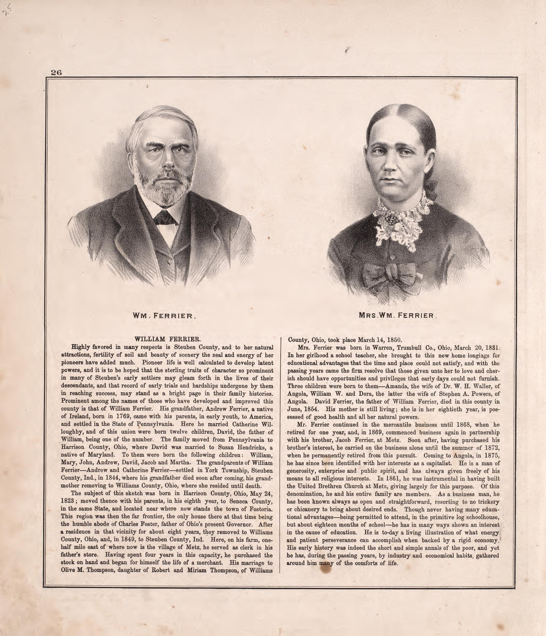 Portraits; Biography from Atlas of Steuben County, Indiana : to Which Are Added Various General Maps, History, Statistics, Illustrations, &amp; C. &amp; C. &amp; C 1880 by Relic Map Company