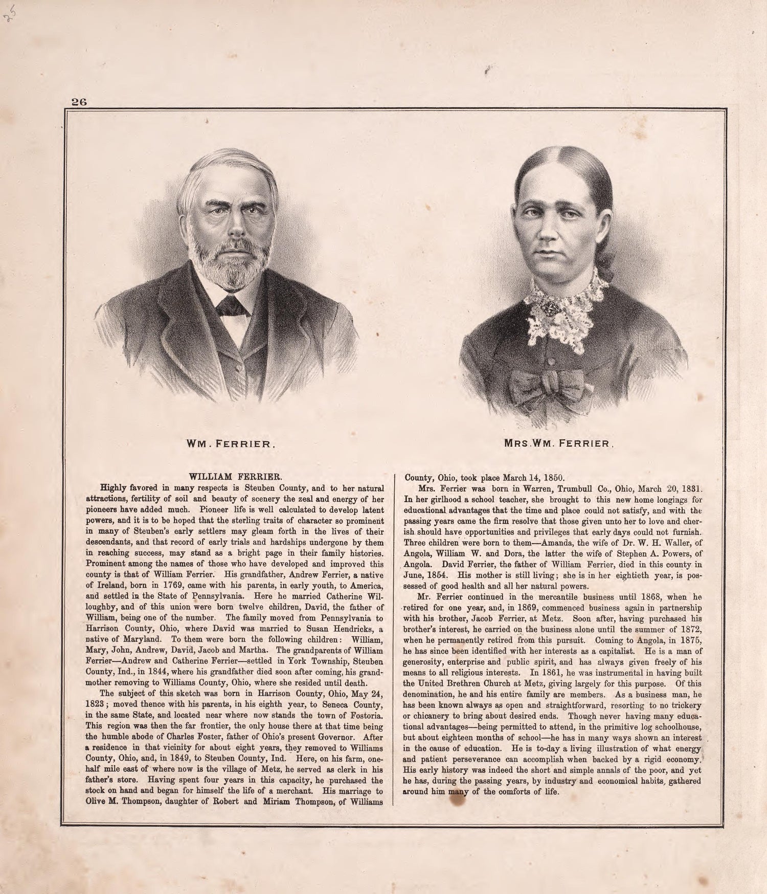 Portraits; Biography from Atlas of Steuben County, Indiana : to Which Are Added Various General Maps, History, Statistics, Illustrations, &amp; C. &amp; C. &amp; C 1880 by Relic Map Company
