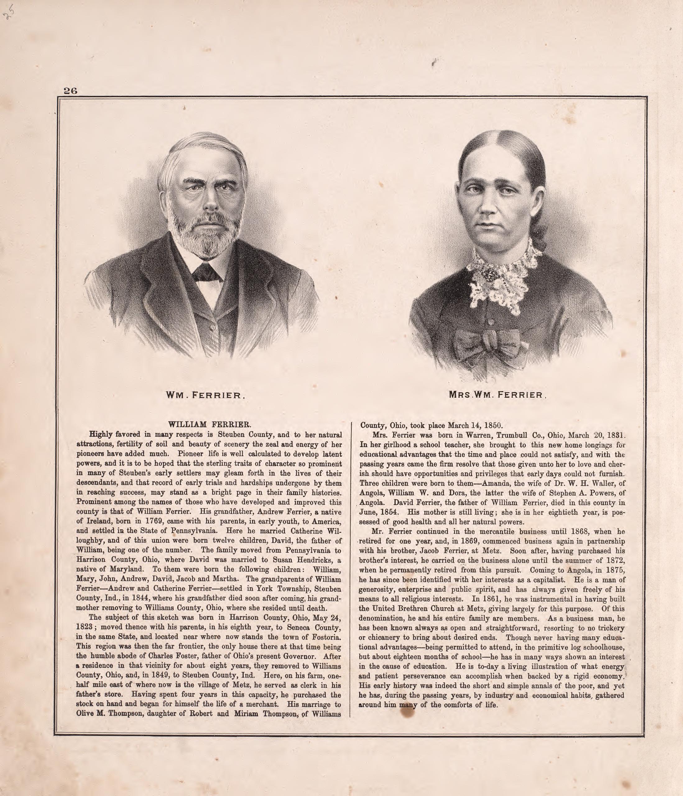 Portraits; Biography from Atlas of Steuben County, Indiana : to Which Are Added Various General Maps, History, Statistics, Illustrations, &amp; C. &amp; C. &amp; C 1880 by Relic Map Company