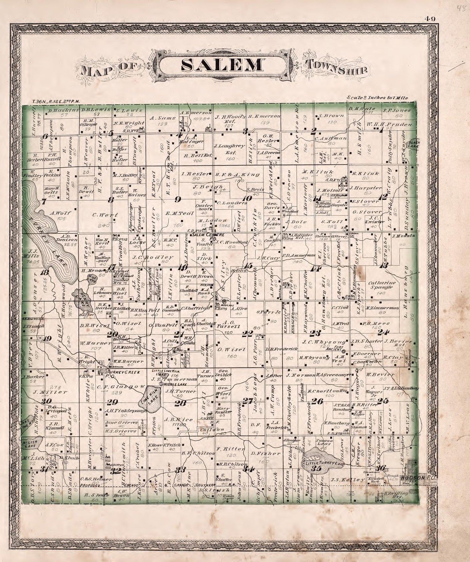 Salem Township from Atlas of Steuben County, Indiana : to Which Are Added Various General Maps, History, Statistics, Illustrations, &amp; C. &amp; C. &amp; C 1880 by Relic Map Company