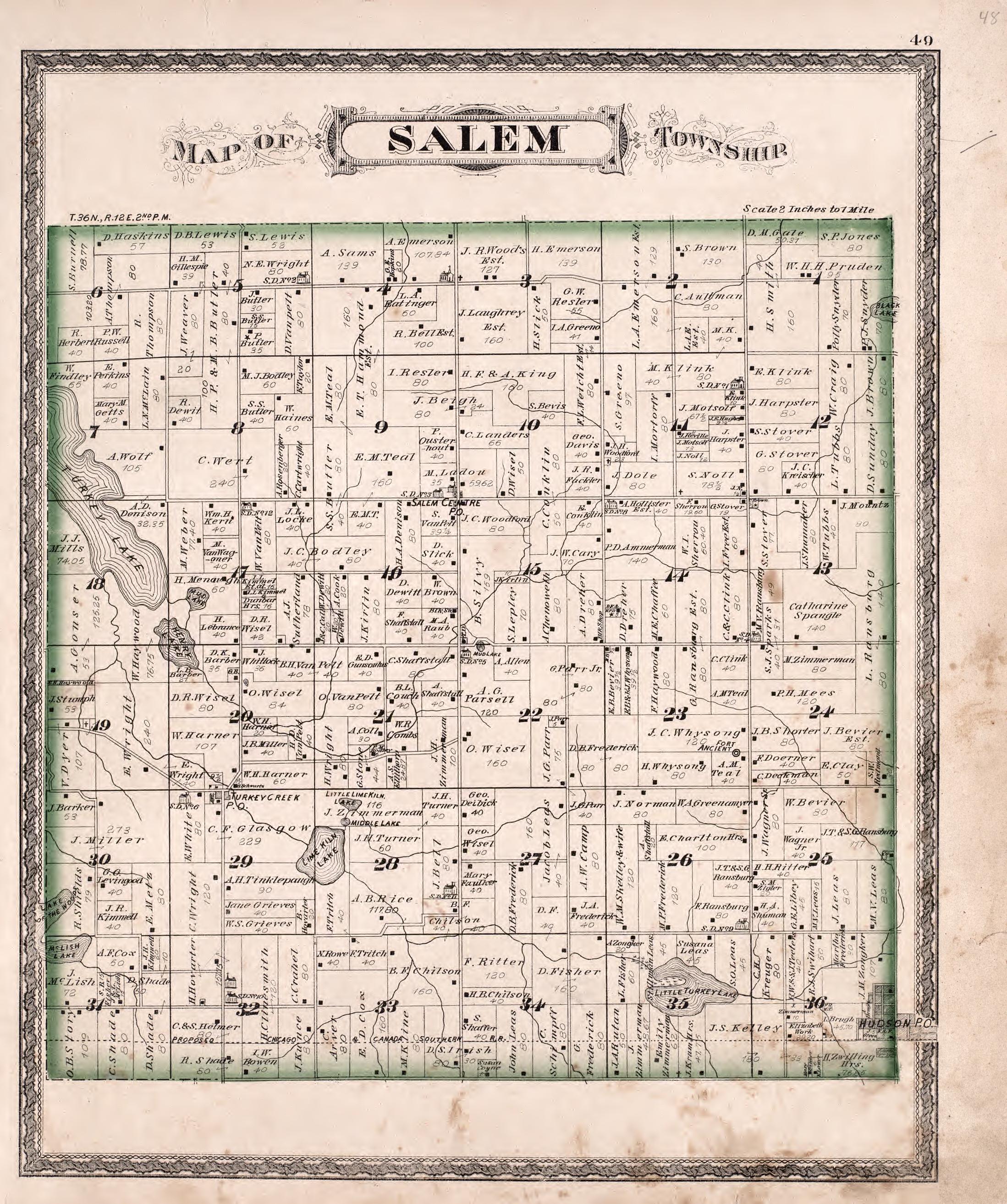 Salem Township from Atlas of Steuben County, Indiana : to Which Are Added Various General Maps, History, Statistics, Illustrations, &amp; C. &amp; C. &amp; C 1880 by Relic Map Company