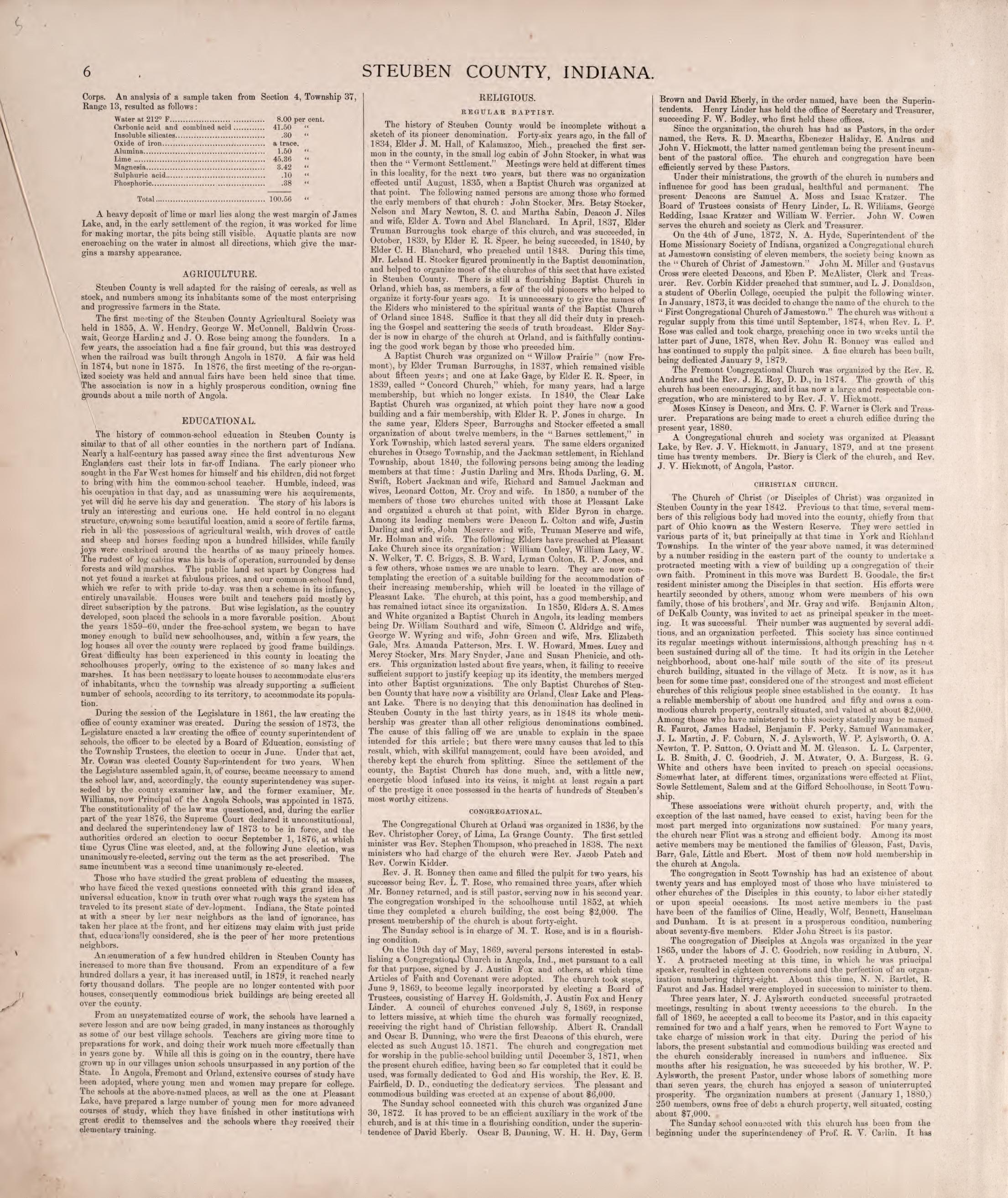 Steuben County, Indiana (continued) from Atlas of Steuben County, Indiana : to Which Are Added Various General Maps, History, Statistics, Illustrations, &amp; C. &amp; C. &amp; C 1880 by Relic Map Company