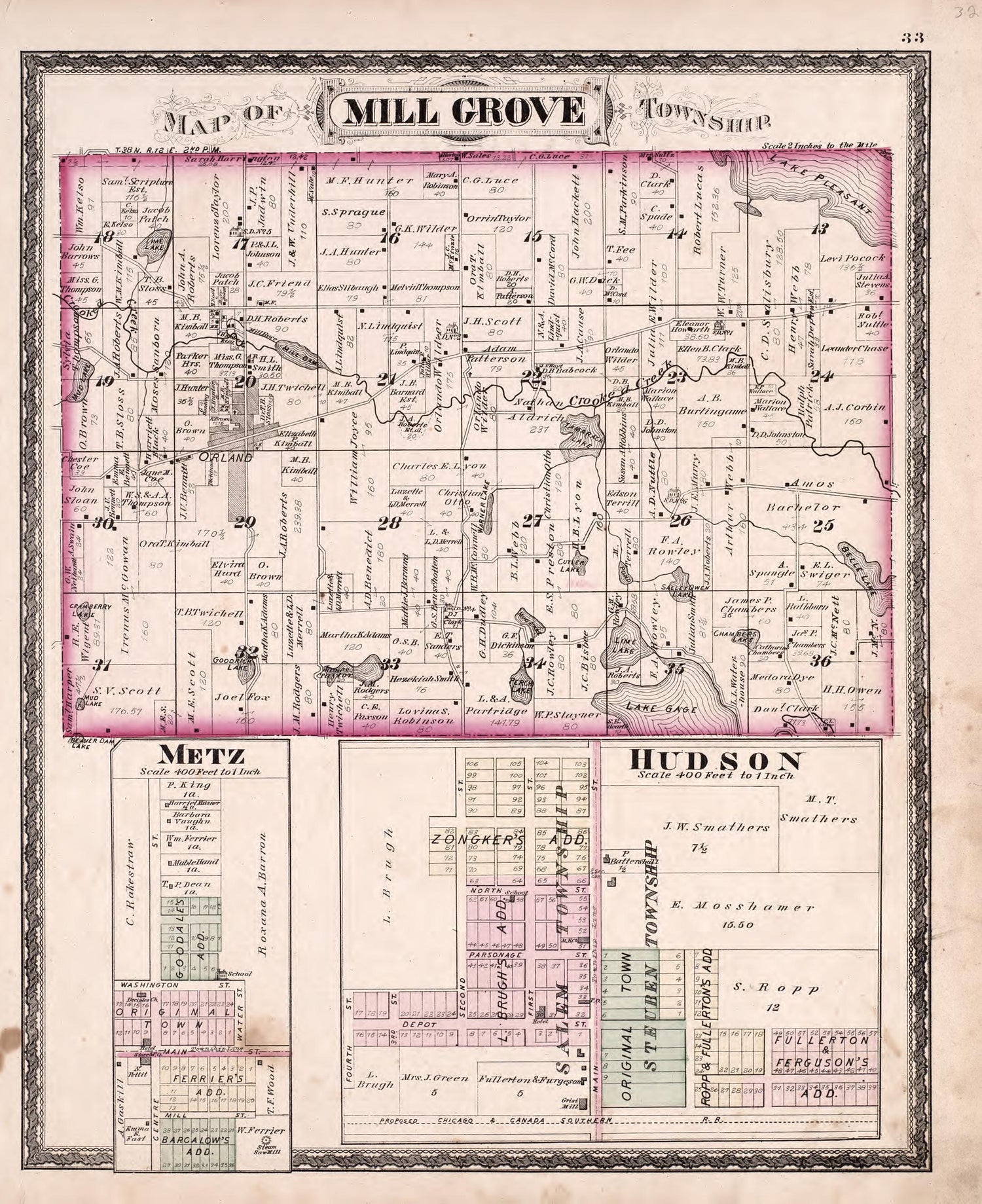 Mill Grove Township from Atlas of Steuben County, Indiana : to Which Are Added Various General Maps, History, Statistics, Illustrations, &amp; C. &amp; C. &amp; C 1880 by Relic Map Company