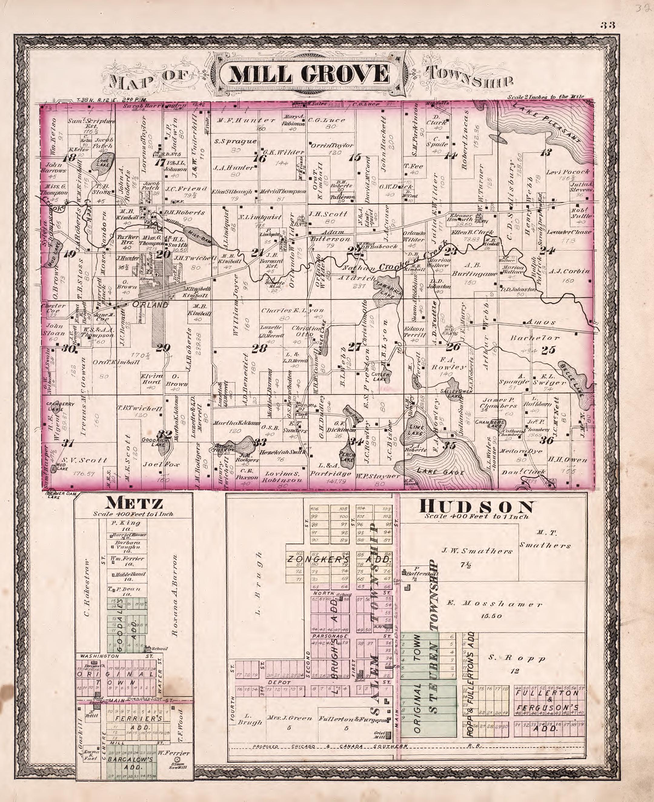 Mill Grove Township from Atlas of Steuben County, Indiana : to Which Are Added Various General Maps, History, Statistics, Illustrations, &amp; C. &amp; C. &amp; C 1880 by Relic Map Company
