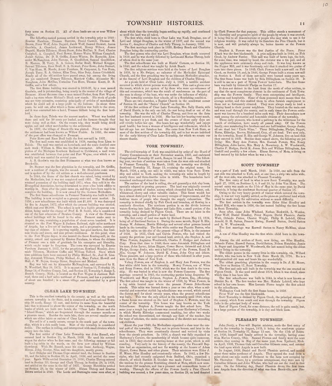 Township Histories (continued) from Atlas of Steuben County, Indiana : to Which Are Added Various General Maps, History, Statistics, Illustrations, &amp; C. &amp; C. &amp; C 1880 by Relic Map Company