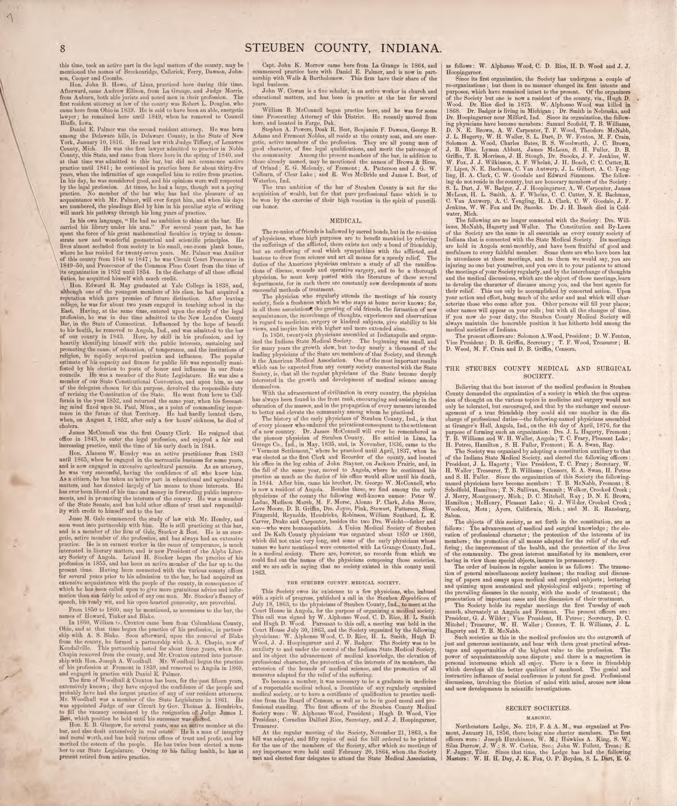 Steuben County, Indiana (continued) from Atlas of Steuben County, Indiana : to Which Are Added Various General Maps, History, Statistics, Illustrations, &amp; C. &amp; C. &amp; C 1880 by Relic Map Company