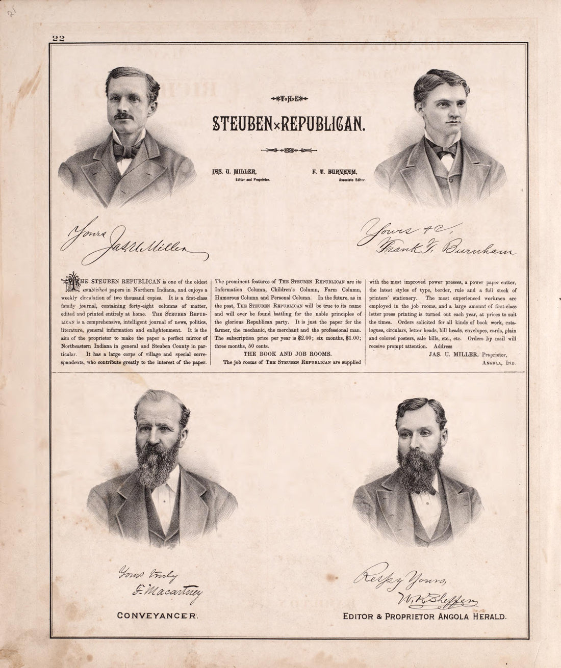 Steuben Republican from Atlas of Steuben County, Indiana : to Which Are Added Various General Maps, History, Statistics, Illustrations, &amp; C. &amp; C. &amp; C 1880 by Relic Map Company