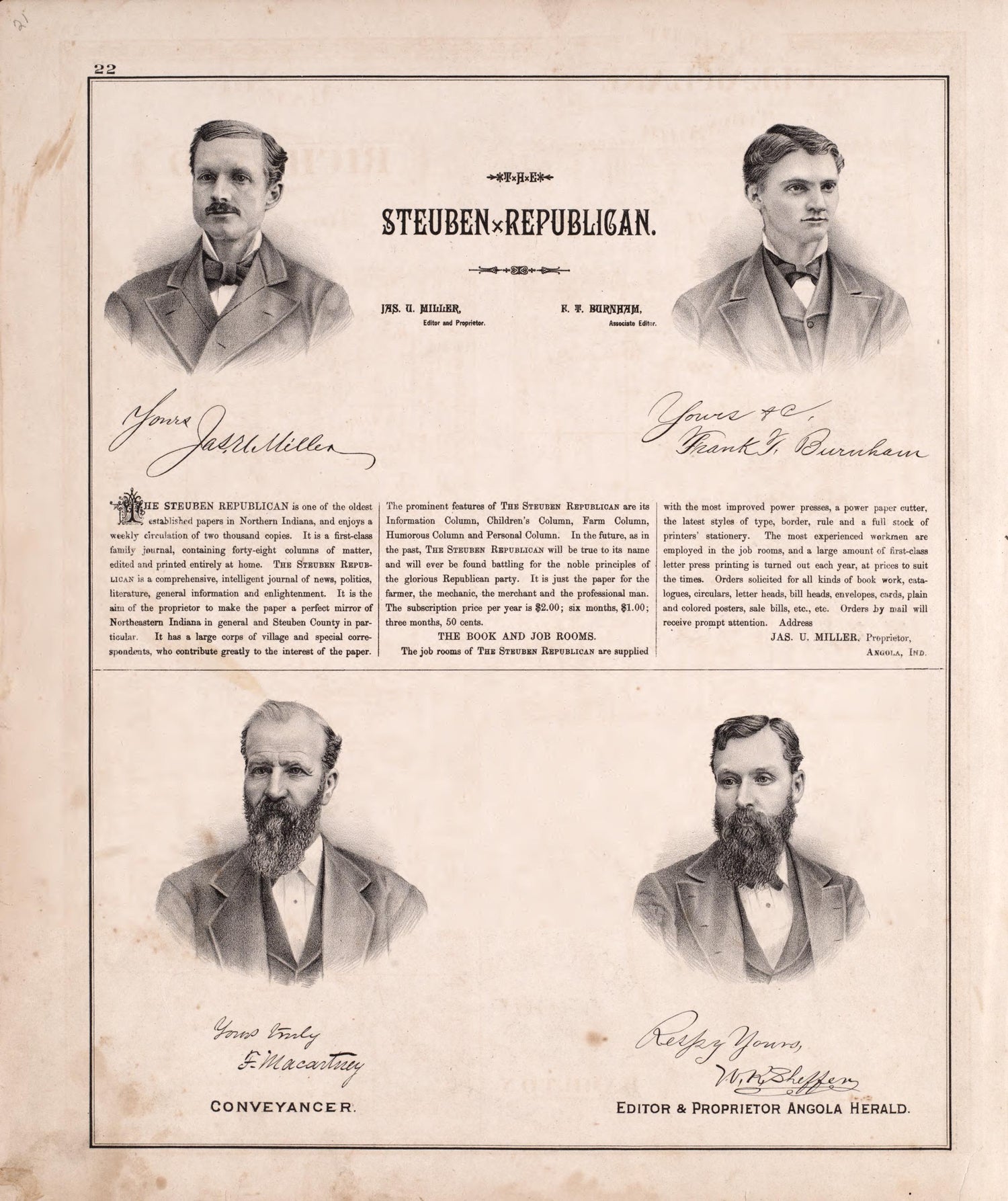 Steuben Republican from Atlas of Steuben County, Indiana : to Which Are Added Various General Maps, History, Statistics, Illustrations, &amp; C. &amp; C. &amp; C 1880 by Relic Map Company
